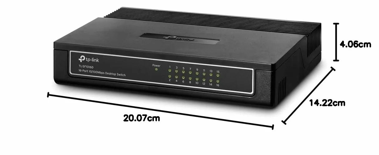 TP-Link TL-SF1016D 16-Port 10/100 Mbps Desktop Ethernet Switch/Hub, Ethernet Splitter, Plug & Play, no configuration required, Black