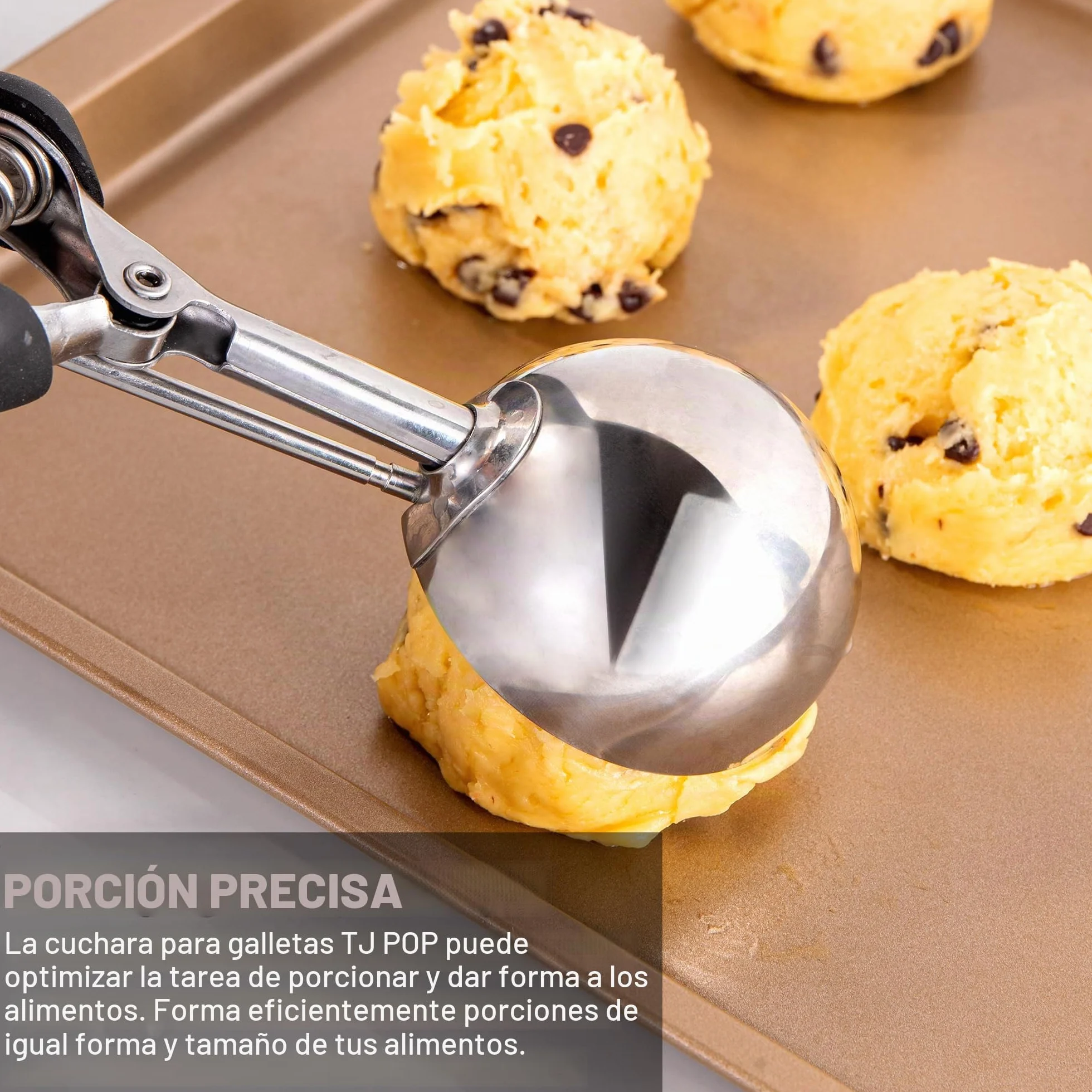 TJ POP Cuchara de Helado Grande 6cm Acero Inoxidable Gatillo Mango Cómodo