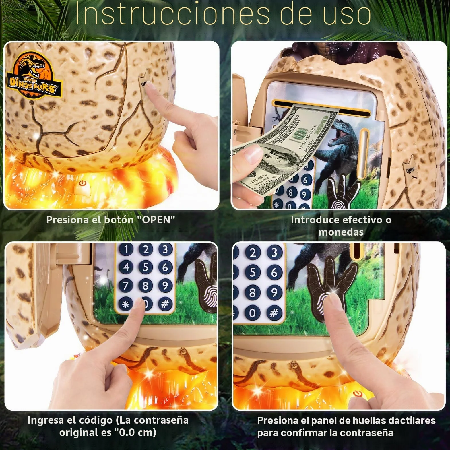 Yellcetoy Hucha Electrónica para Niños, Caja Fuerte con Código de Seguridad, Música y Luz, Marrón