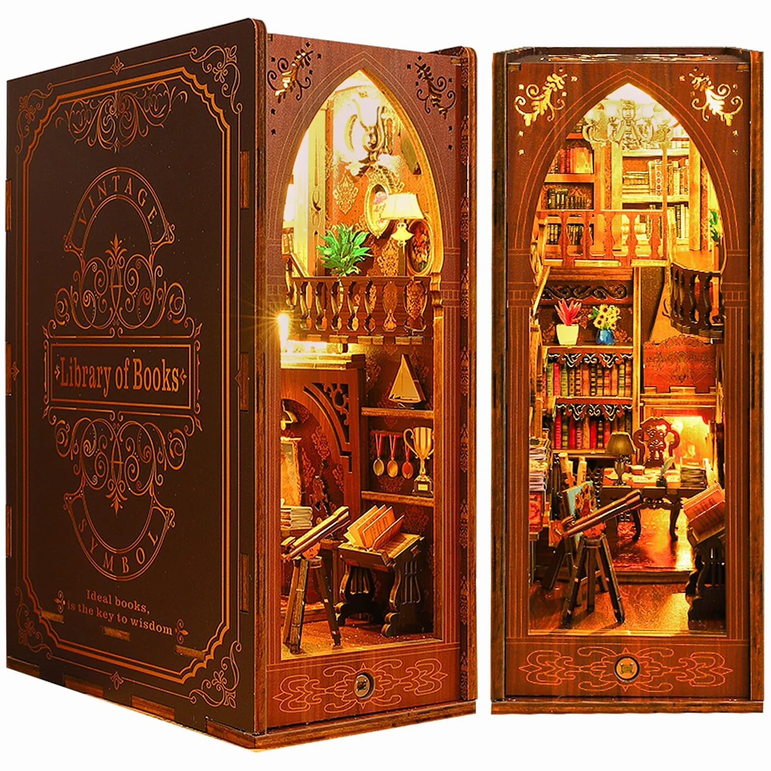 LED Book Nook Kit, Soporte de Sujetalibros Decorativo 3D de Madera para Adultos, Adorno de Estantería para Hogar