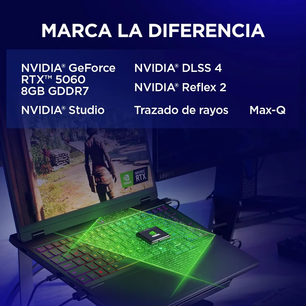 Lenovo Legion 5 Gen 10 - Portátil Gaming IA 15.1" OLED (Intel Core i7-13650HX, NVIDIA GeForce RTX 5060, 32GB RAM, 1TB SSD, 165Hz, Wi-Fi7, Sin Sistema Operativo) QWERTY RGB 24 Zonas Español - Negro