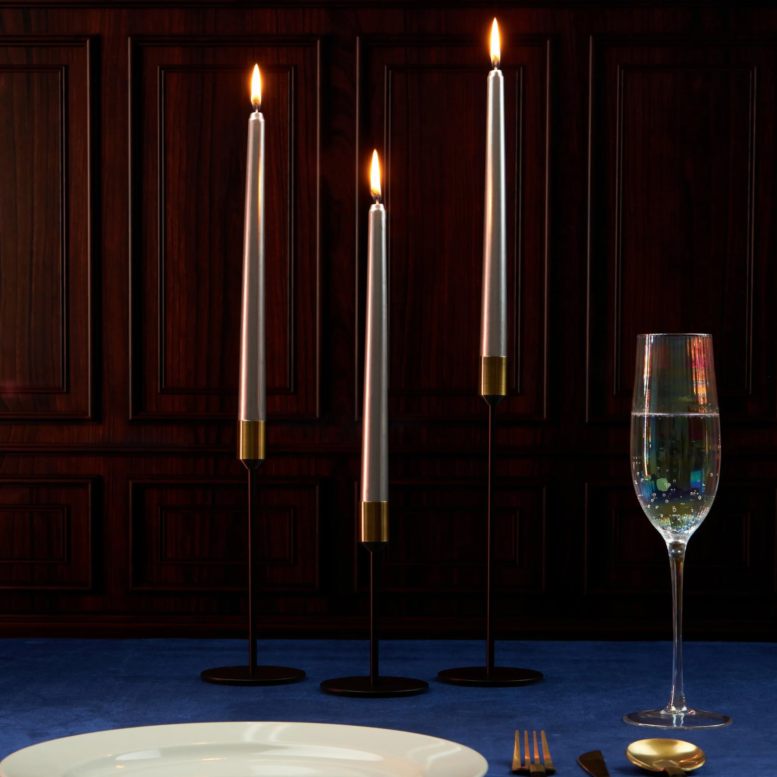 DECO EXPRESS Velas Decorativas Set 15 Paquete Larga Duracion sin Goteo 8 Horas Quema sin Fragancia Plata