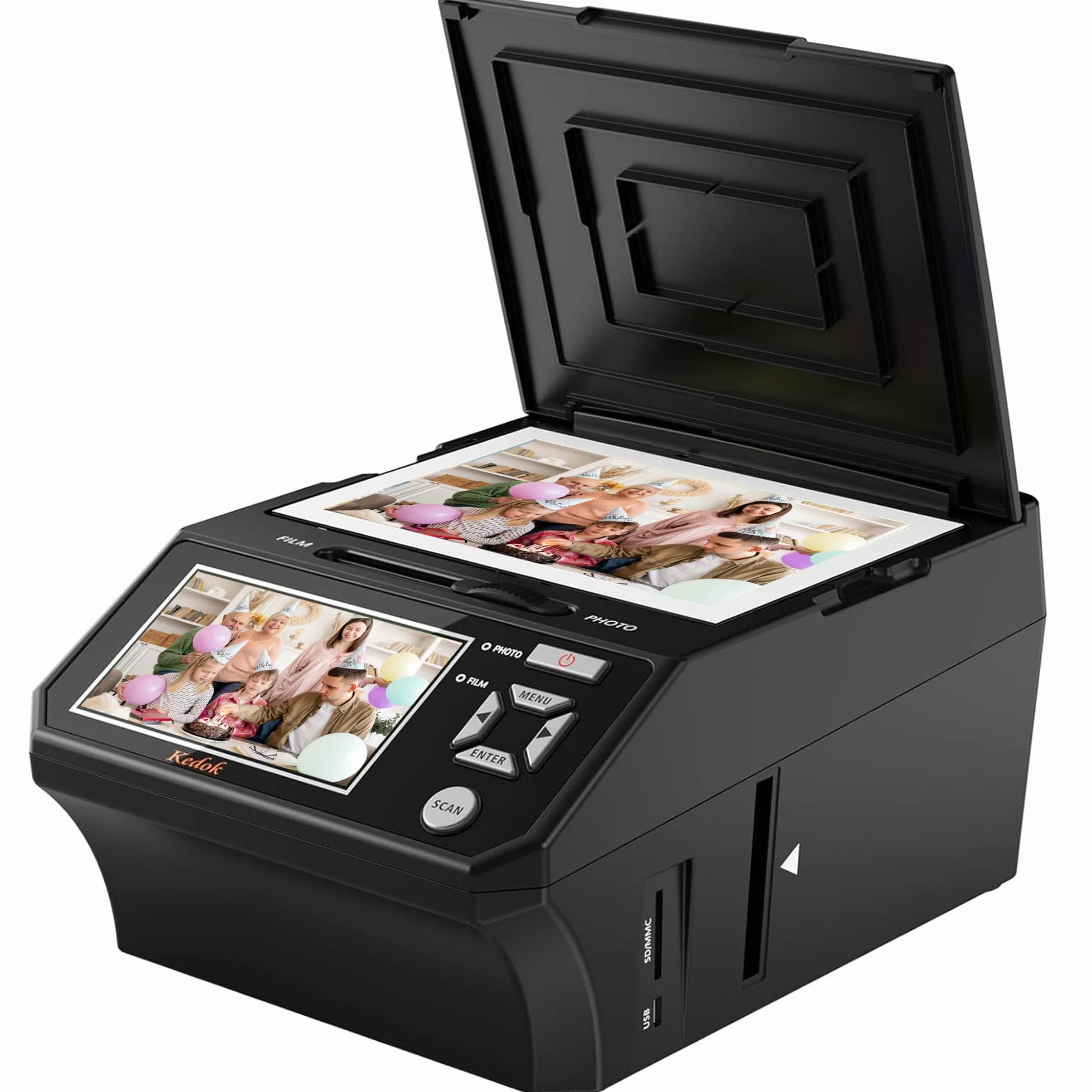Escáner digital de películas y diapositivas: con pantalla LCD de 5 pulgadas, convierte películas, fotos y tarjetas de visita de 35 mm y 110 mm a JPEG de alta resolución, incluye tarjeta SD de 8 GB.
