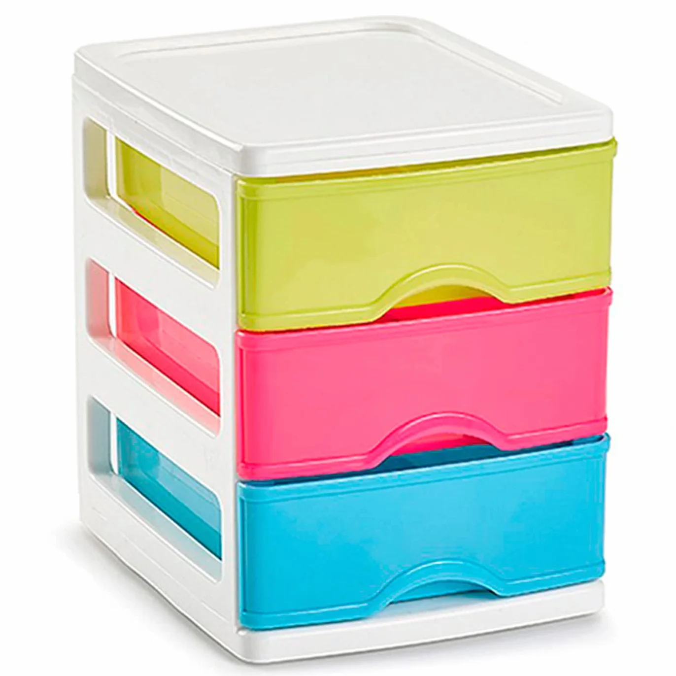 Cajonera Turia de plástico 3 cajones multicolor torre almacenaje sobremesa 17 x 13,5 x 17 cm Blancolor