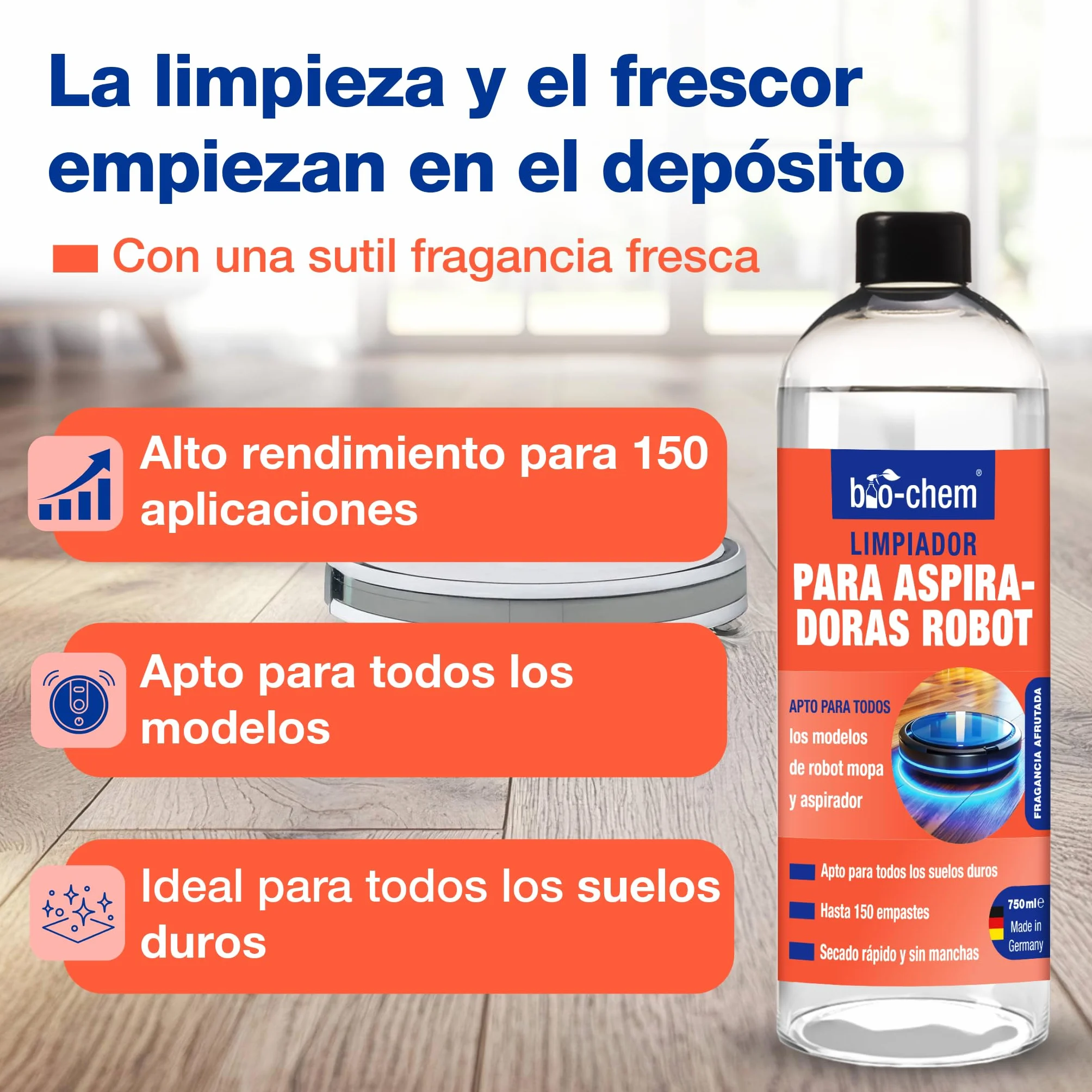Limpiador Robot friegasuelos 750ml con Vaso dosificator ecológico para Aspirador