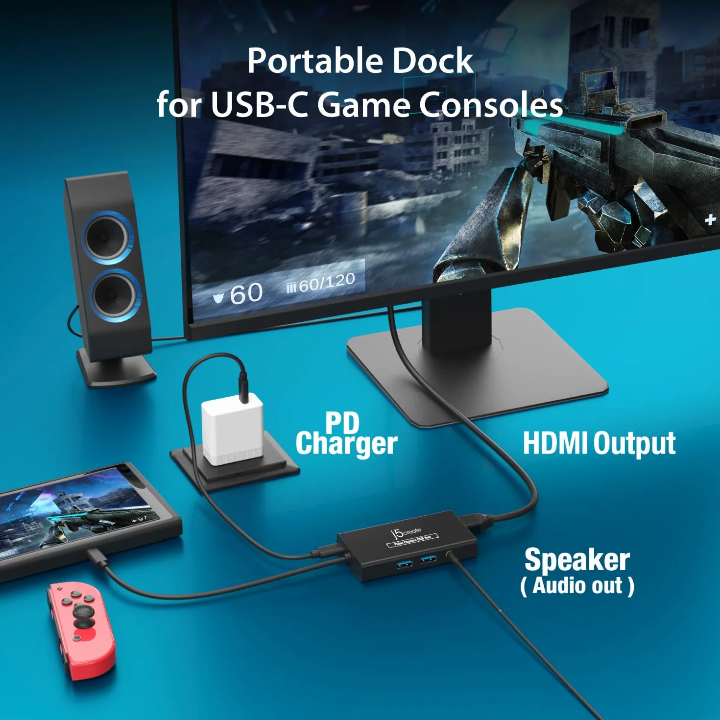 j5create Tarjeta de Captura de vídeo con Carga de Paso PD 60W, hub multifunción Incorporado, Apto para Streaming, transmisión en Vivo, videoconferencia, enseñanza, Juegos (JVA01)