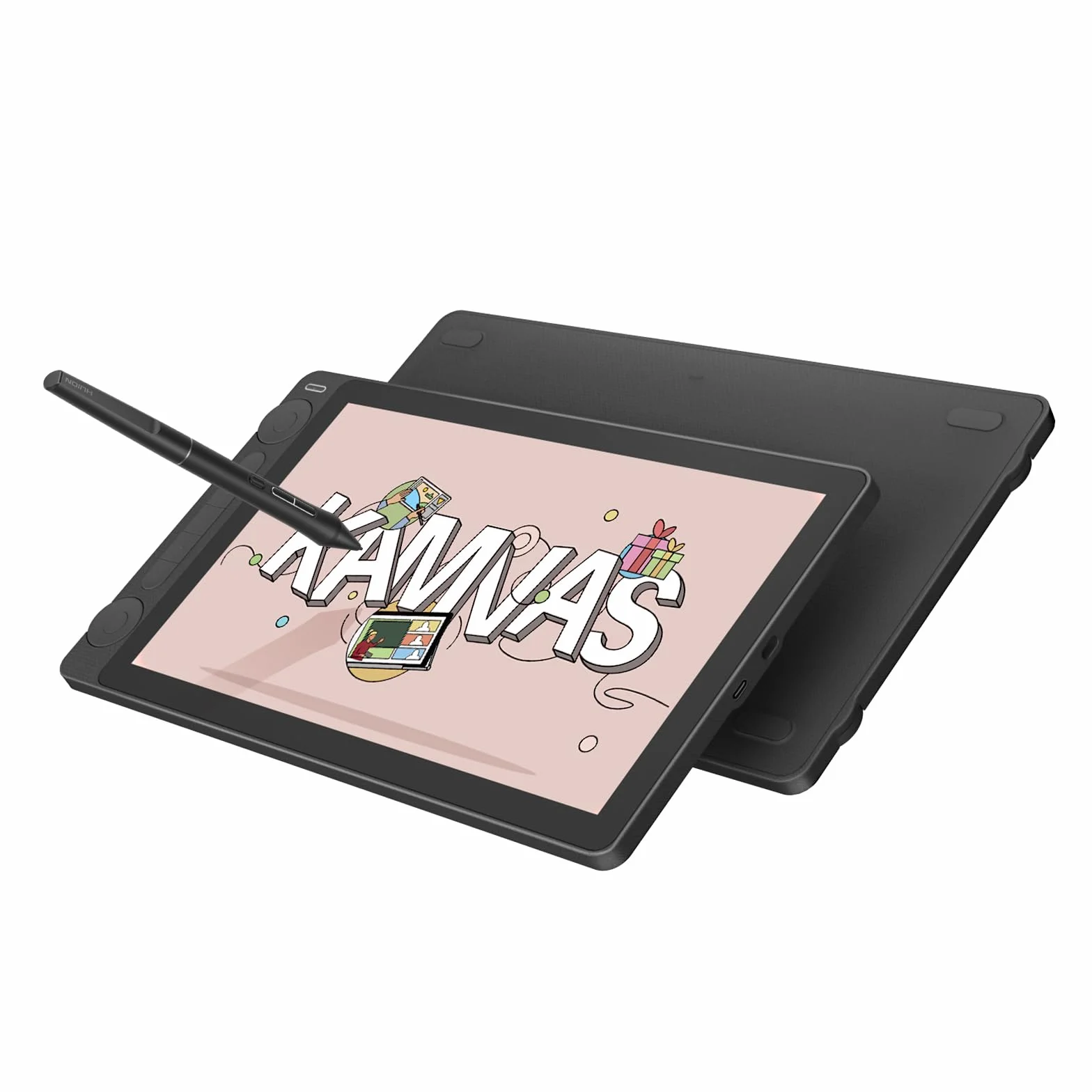 HUION Kamvas 13 Gen3 2024 Tableta Gráfica con Pantalla, Tableta de Dibujo 13.3" Vidrio Anti Brillo Canvas, Pentech 4.0, 16384 Presión del Lápiz, Doble Dial para PC, Mac, Android, Negro