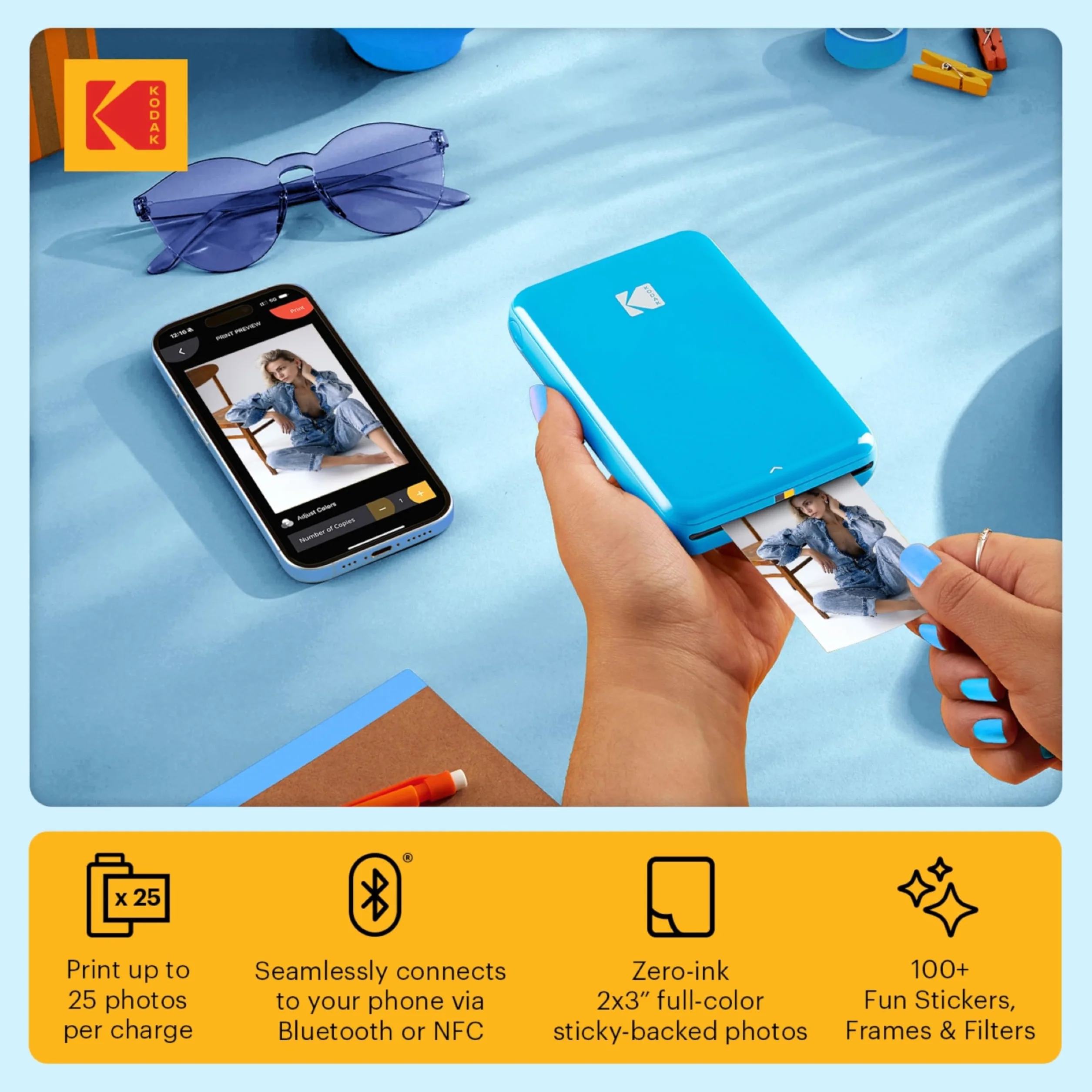 Kodak Step Impresora Móvil com Tecnologia Zink (Azul) Kit de Viaje