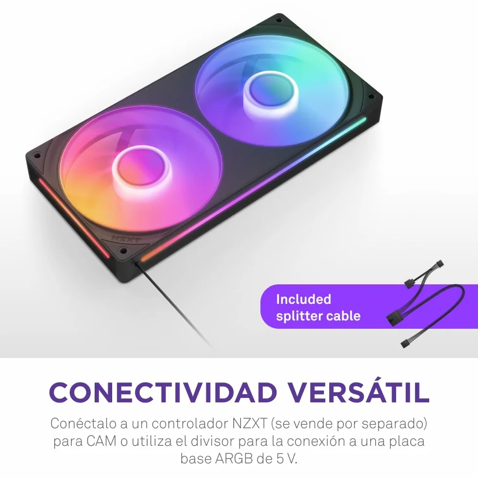 NZXT F240 RGB Core - Unidad de 240 mm con 2 ventiladores RGB de 120 mm - Control de velocidad e iluminación - Alta presión estática y flujo de aire - 8 LED aRGB por ventilador - Negro
