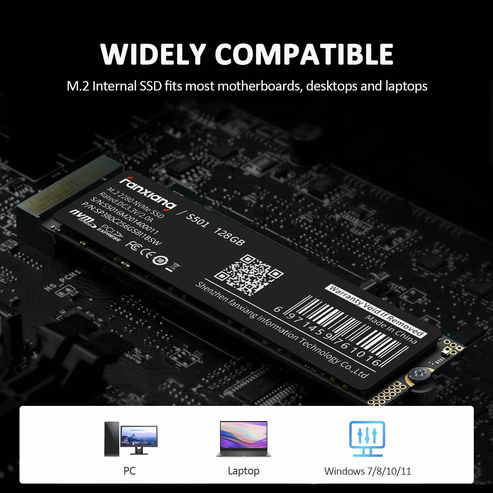 fanxiang M.2 SSD 128GB, PCIe Gen3.0 x4 2280, hasta 1200 MB/s de Lectura，SSD NVMe de 128 GB con Pasta térmica de grafeno，Ordenador Portátil y de Sobremesa, Disco Duro Interno
