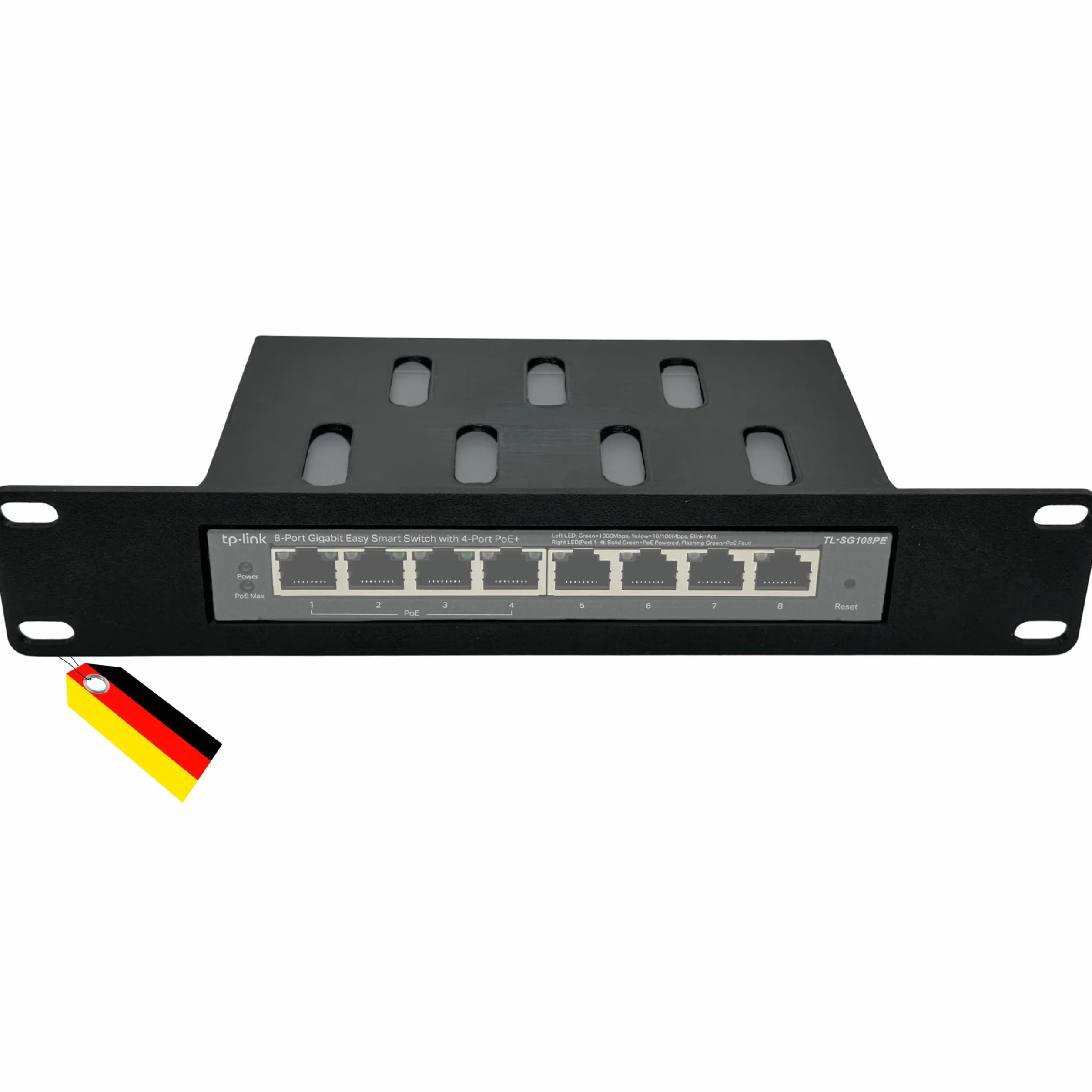 Marco de montaje en rack de 10 pulgadas para Netgear GS308EP & TP-Link TL-SG108PE, 8 puertos PoE Switch Soporte, armario de red de 10 pulgadas, fabricado en Alemania