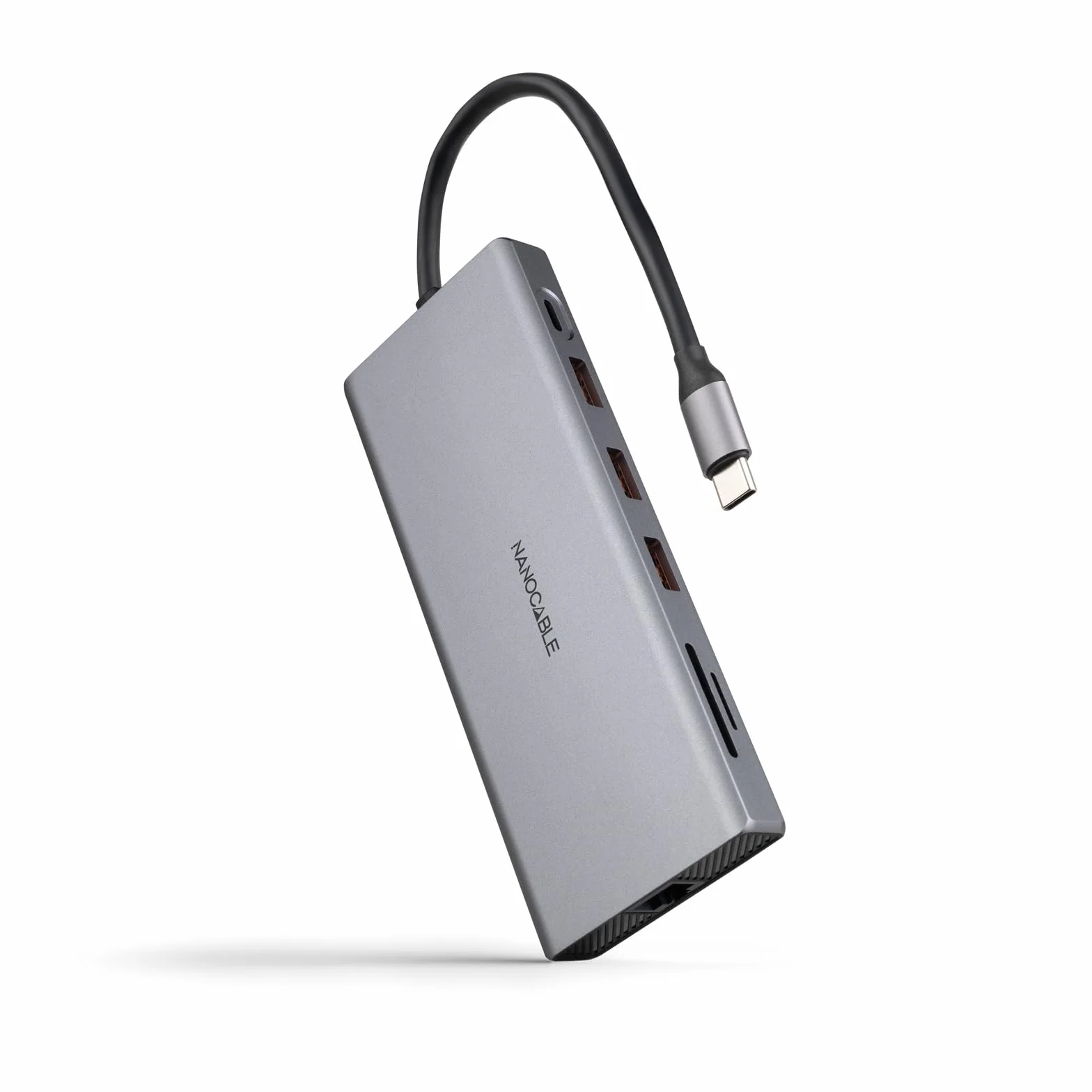 NANOCABLE 10.16.4612 - Hub USB-C 12 en 1, Conversor USB-C 3.1 a 3xUSB-A 3.2 + USB-C 3.2 + USB-C PD + 2xHDMI 4K@60Hz + DP 4K@60Hz + RJ45 1Gbps + TF + SD + Audio Jack 3.5, Aluminio, Gris, 18 cm