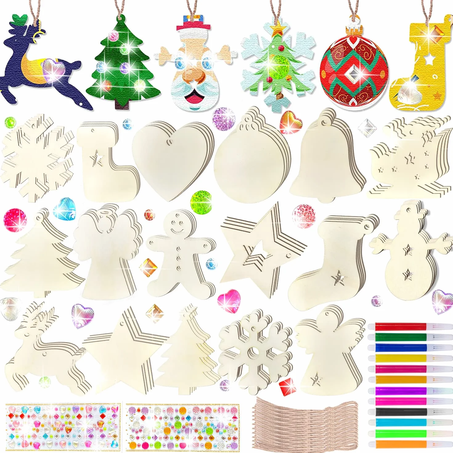 MEISHANG Adornos Arbol Navidad Madera,Decoración Arbol de Navidad Colgante de Madera-Con Cordón-Manualidades de Navidad,Adornos Navideños Adecuado para Cajas de Regalo Decorativas,árboles de Navidad