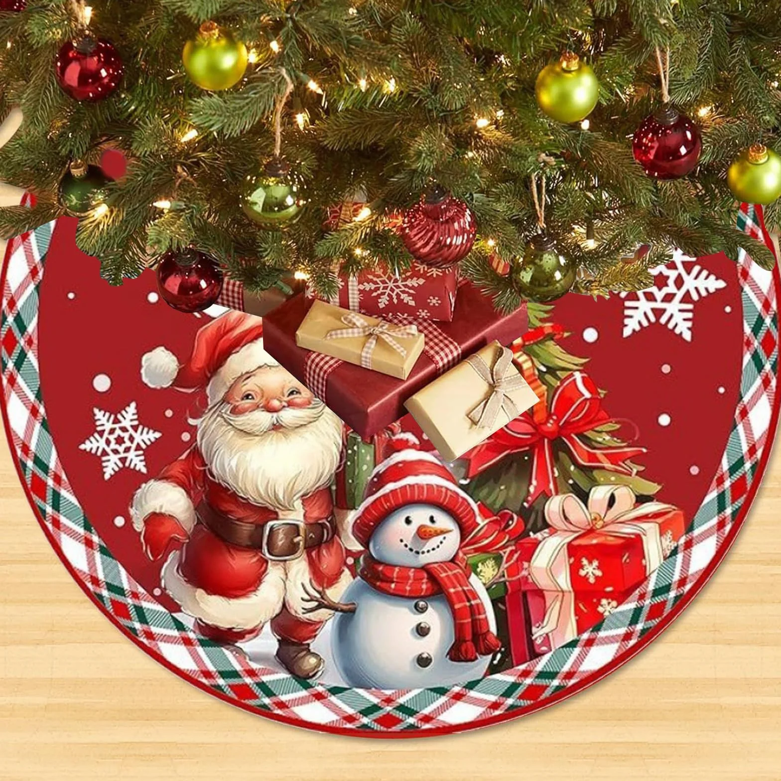 Falda de Árbol de Navidad 90cm Redonda Muñeco de Nieve Base Manta Pie Casa Decoración Navidad