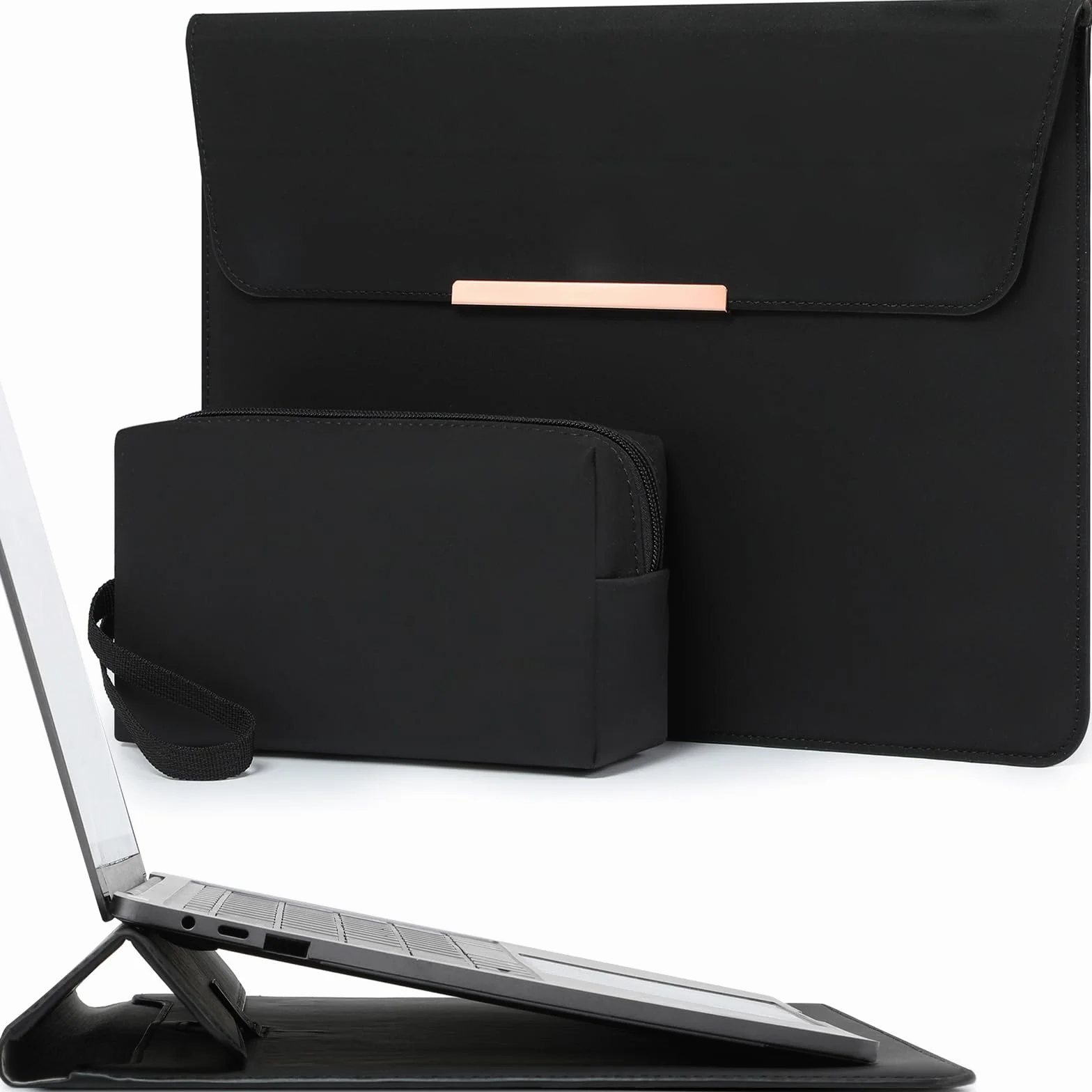 HYZUO 13 Pulgadas Bolsa Funda para Portátil con Soporte para MacBook Air 13 M5 A3449 M4 M3 M2 M1 2026-2018, 13" MacBook Neo 2026, MacBook Pro 13 M2 M1, 13" iPad Pro/Air, Negro(Sonriente)