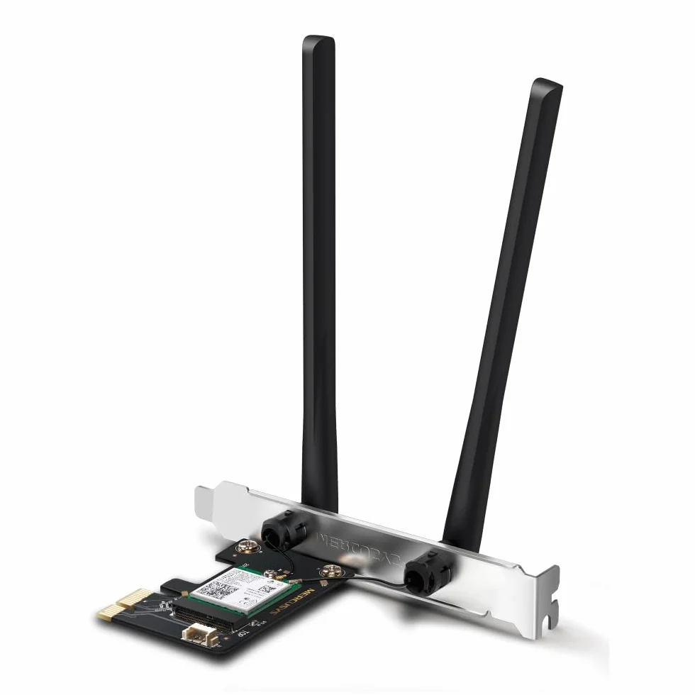Mercusys MA80XE-Tarjeta WiFi PCIe, AX3000, 2402 Mbps, WiFi 6, Bluetooth 5.2 | Tarjeta de Red PCIe. WiFi 6 con Bluetooth. Disipador Térmico. Instalación Interna. Compatible con Windows.