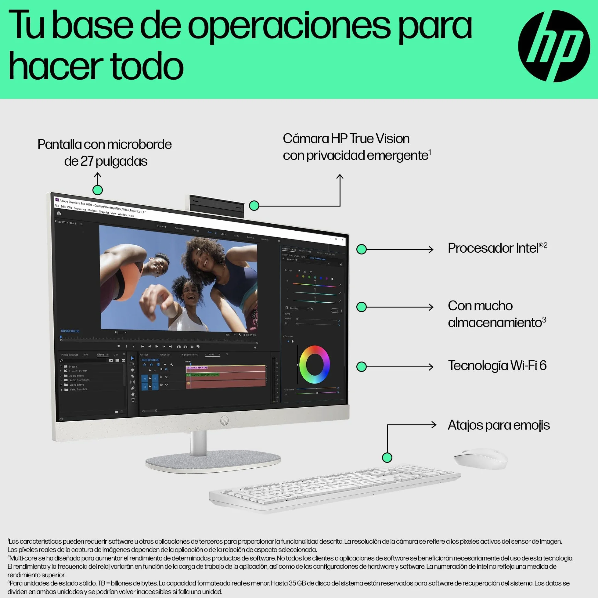 HP All-in-One 27-cr0073ns - Ordenador de sobremesa 27" Full HD con cámara, Teclado y ratón inalámbricos (Intel Core i5-1334U, 16GB RAM, 1TB SSD, Intel UHD Graphics, Windows) Blanco