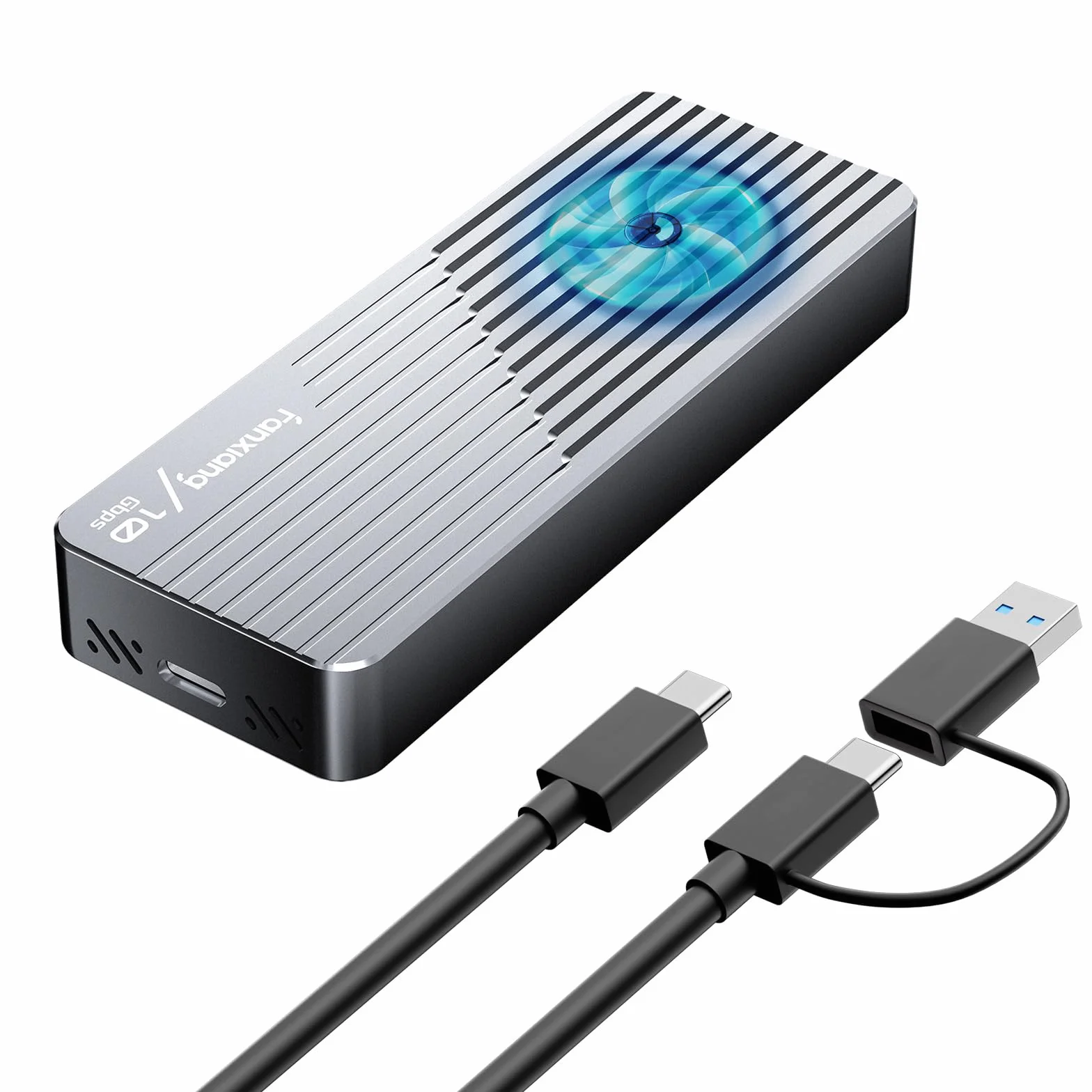 fanxiang Carcasa SSD con ventilador M2 NVMe/SATA Carcasa Disco Duro,M2 PCIE NVMe 2230/2242/2280,USB3.2 Gen2 10Gbp 4TB M key/B+M key M.2 NGFF/SATA,Compatible con TV/PS5/PS4(PRO)/Xbox/Mac/OTG Phone-MD85