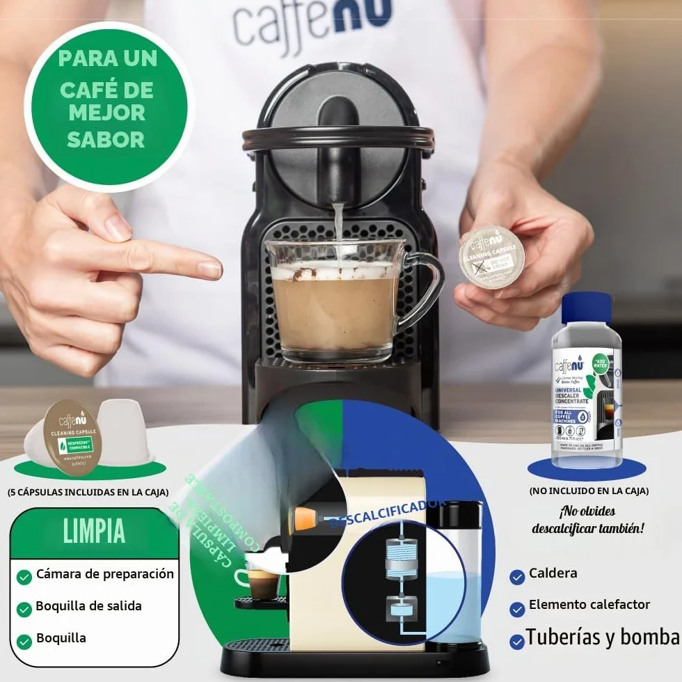 Caffenu Cápsulas Eco Compatible con Nespresso Original Limpiadora 5 unidades