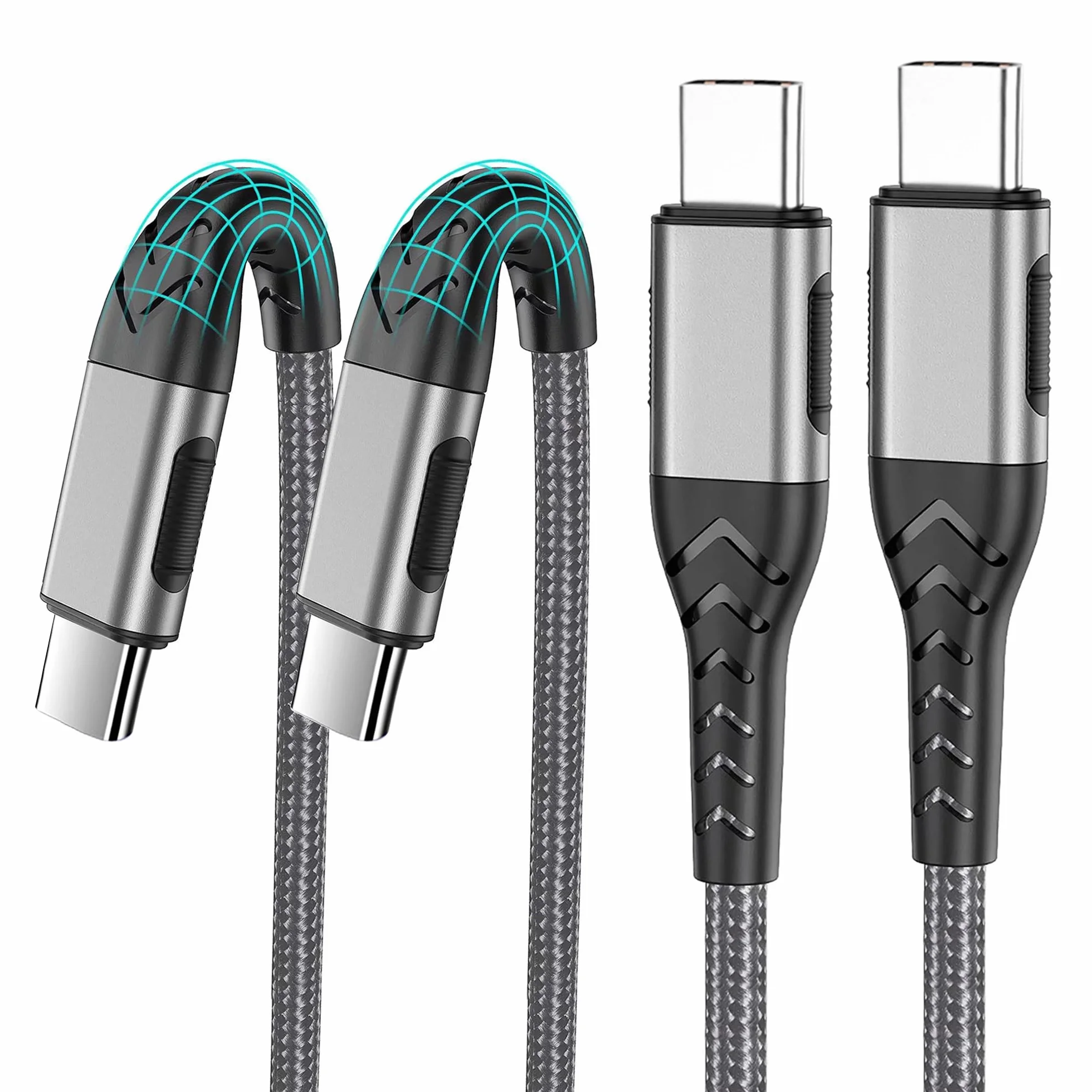 Durcord Cable USB C a USB C, paquete de 2 cables de carga USB C de 60 W y 10 pies de carga rápida para almohadilla de teléfono Android, cargador tipo C a tipo C, cable USB trenzado compatible con