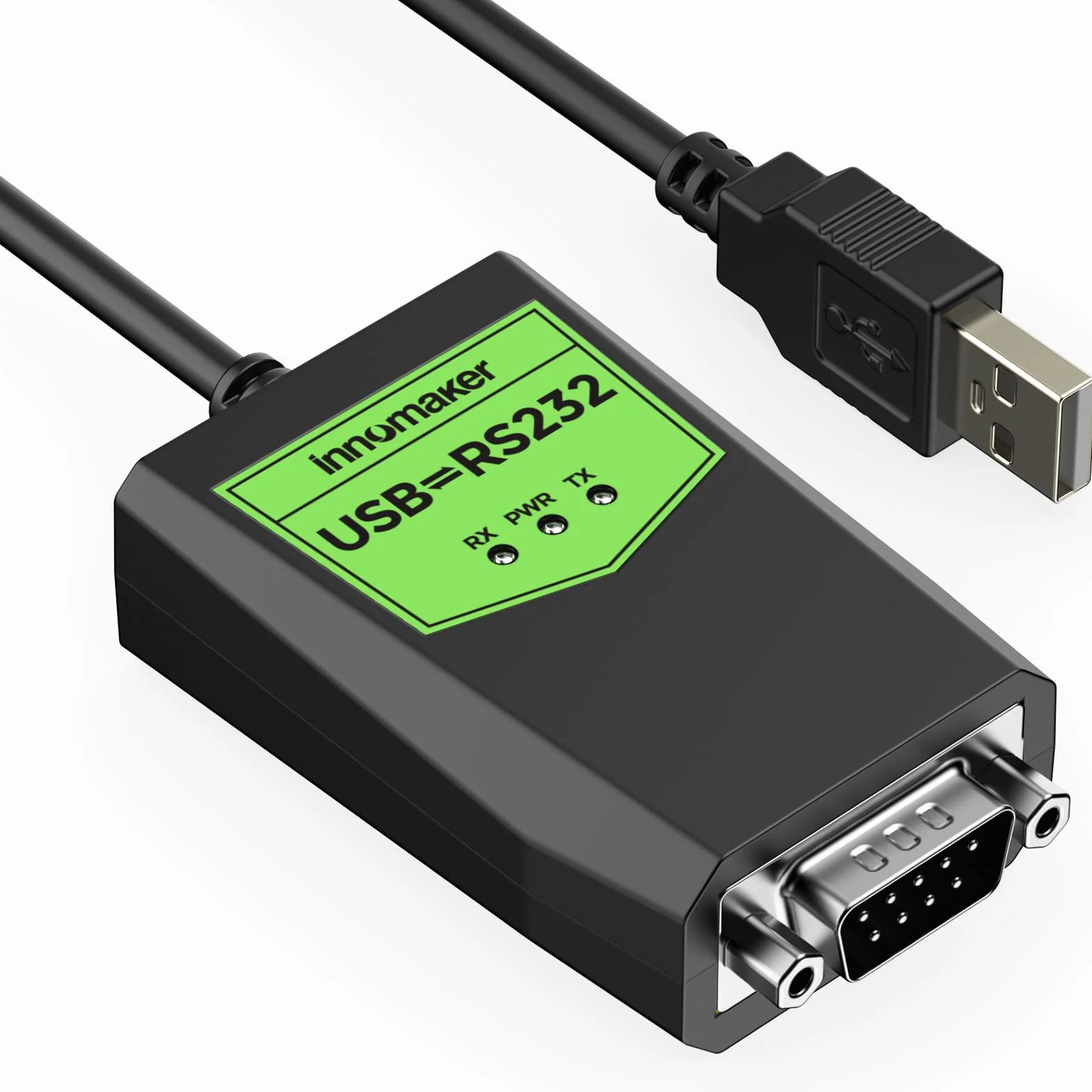 innomaker Adaptador USB a serie RS232 de grado industrial, USB a DB9 macho, chipset FTDI, protección ESD, aislamiento de señal y energía, compatible con Windows 11, 10 XP, Mac OS, Android, Linux