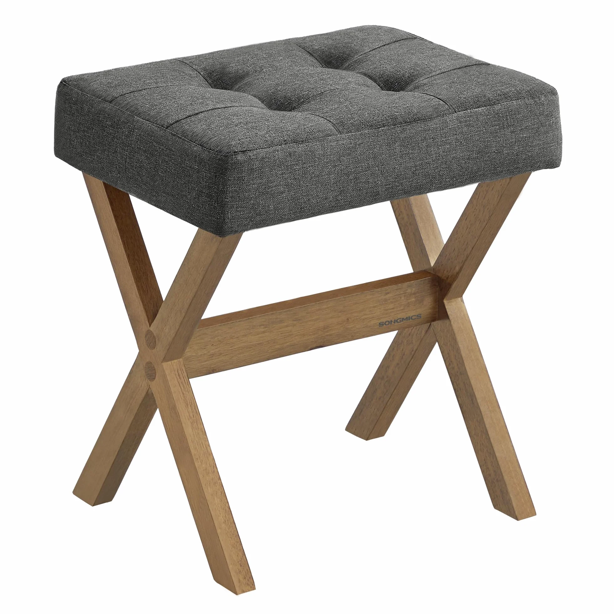 SONGMICS Taburete Tocador Acolchado Reposapiés 32x42x46 cm Gris Pizarra Marrón