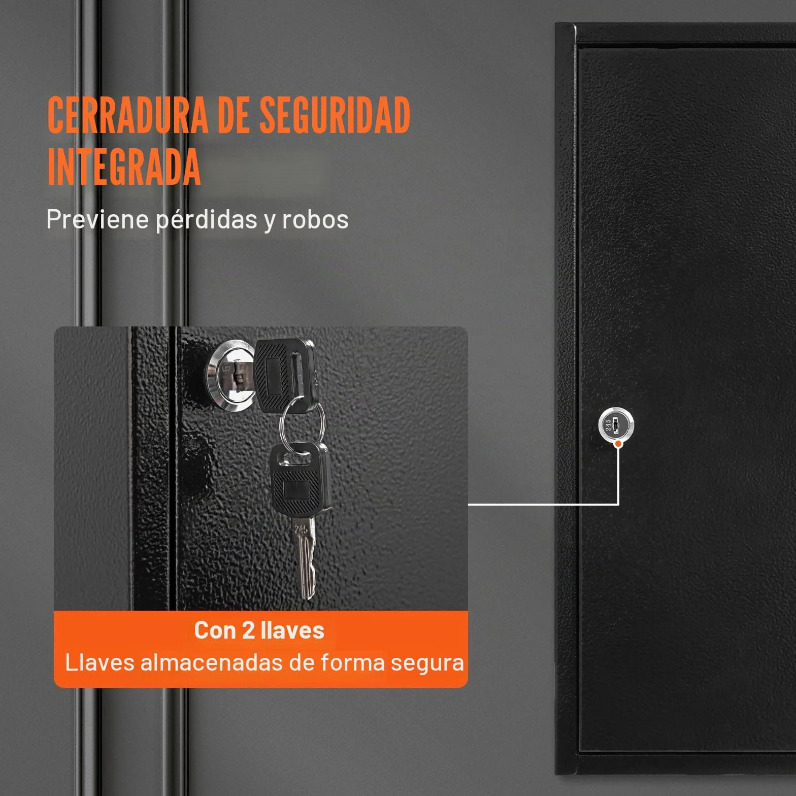 VEVOR Armario para Llaves de Pared 200 Ganchos Soporte Acero 38x13,8x55cm Cerradura Seguridad