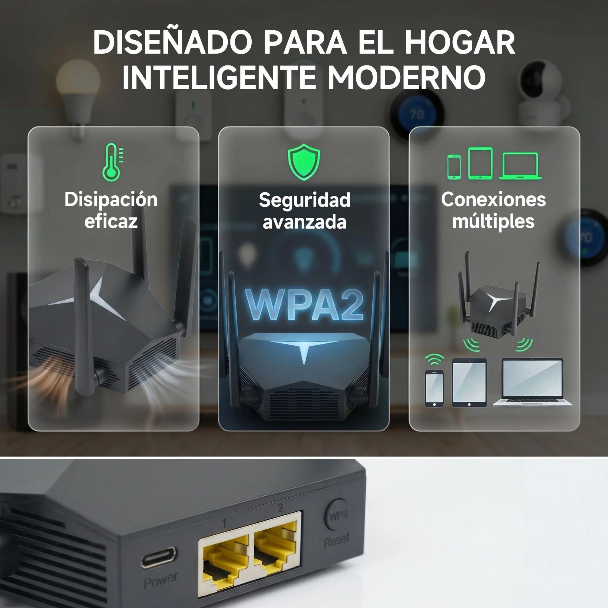 Repetidor WiFi 1167Mbps Doble Banda 2.4G+5G, Amplificador de Señal para Hogar Oficina, Elimina Zonas Muertas, Compatible con Routers