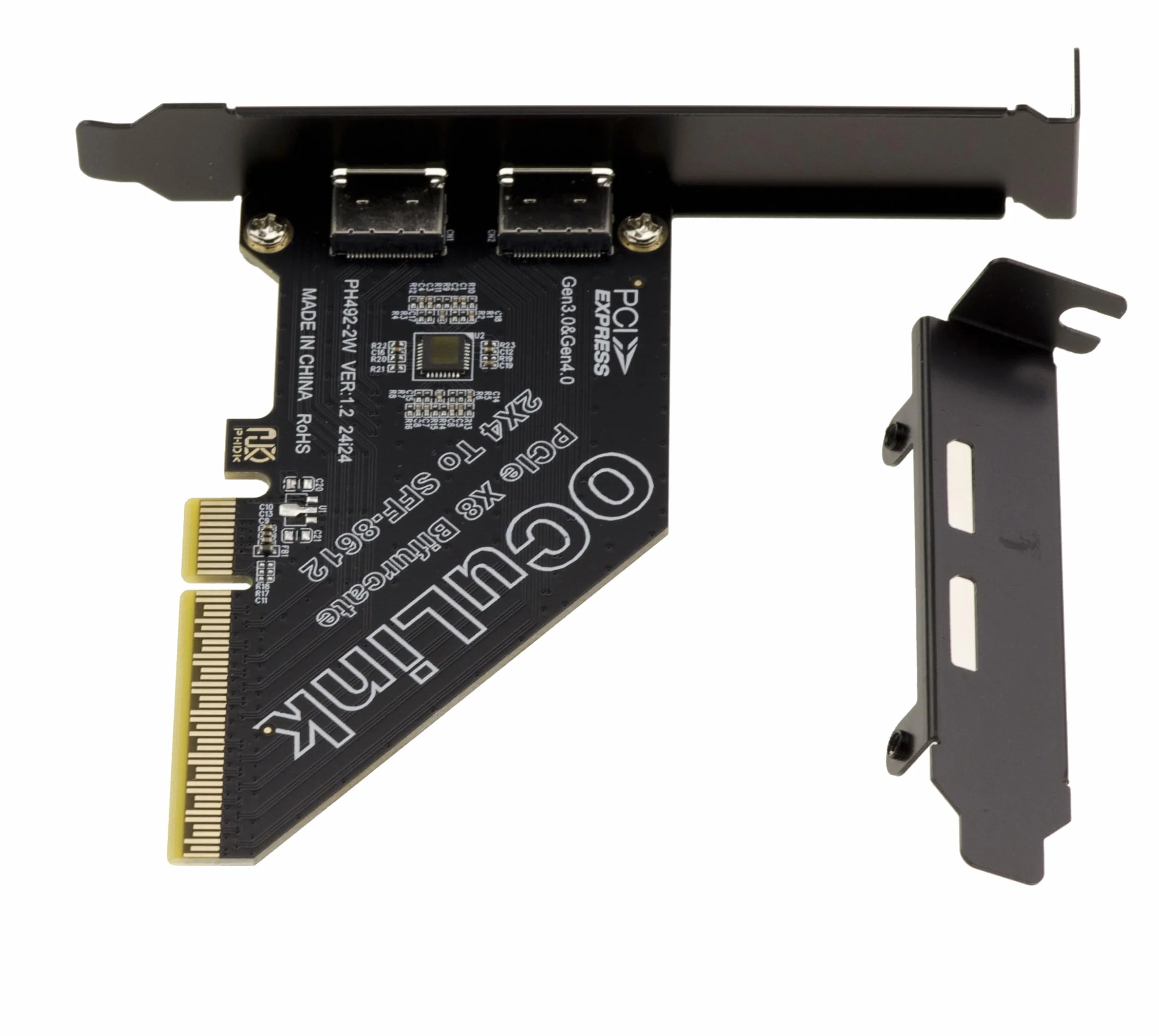 Kalea-Informatique - Tarjeta controladora PCIe Gen 4.0 x8 a 2 Puertos Oculink SFF-8612 SFF-8611 para Placa Base con Modo bifurcación