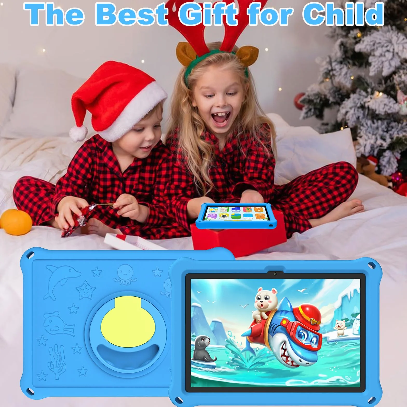 Tableta para Niños de 10.1 Pulgadas,Tabletas Android 13 con Funda Protectora, 8+128GB,Pantalla IPS 1280 * 800,Cámara Dual 2MP+5MP,6000mAh,Tableta Aprendizaje con Control Parental e iWawa,Azul