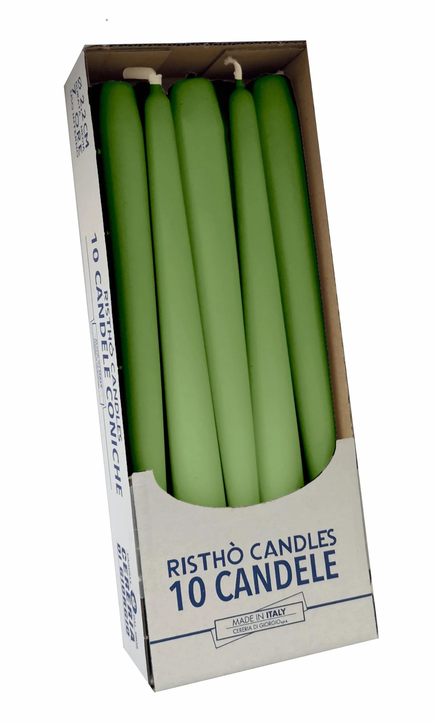 Cereria di Giorgio Risthò velas cónicas de cera verde oliva 2,2 x 25 cm 10 unidades