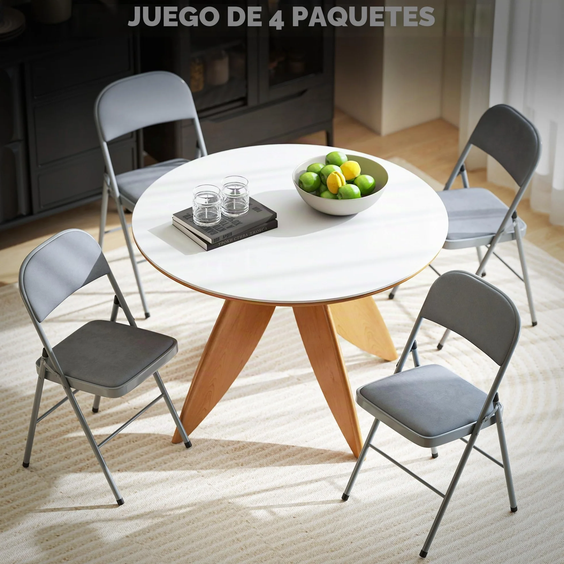 HOMCOM Juego de 4 sillas plegables comedor terciopelo acero 120 kg gris claro
