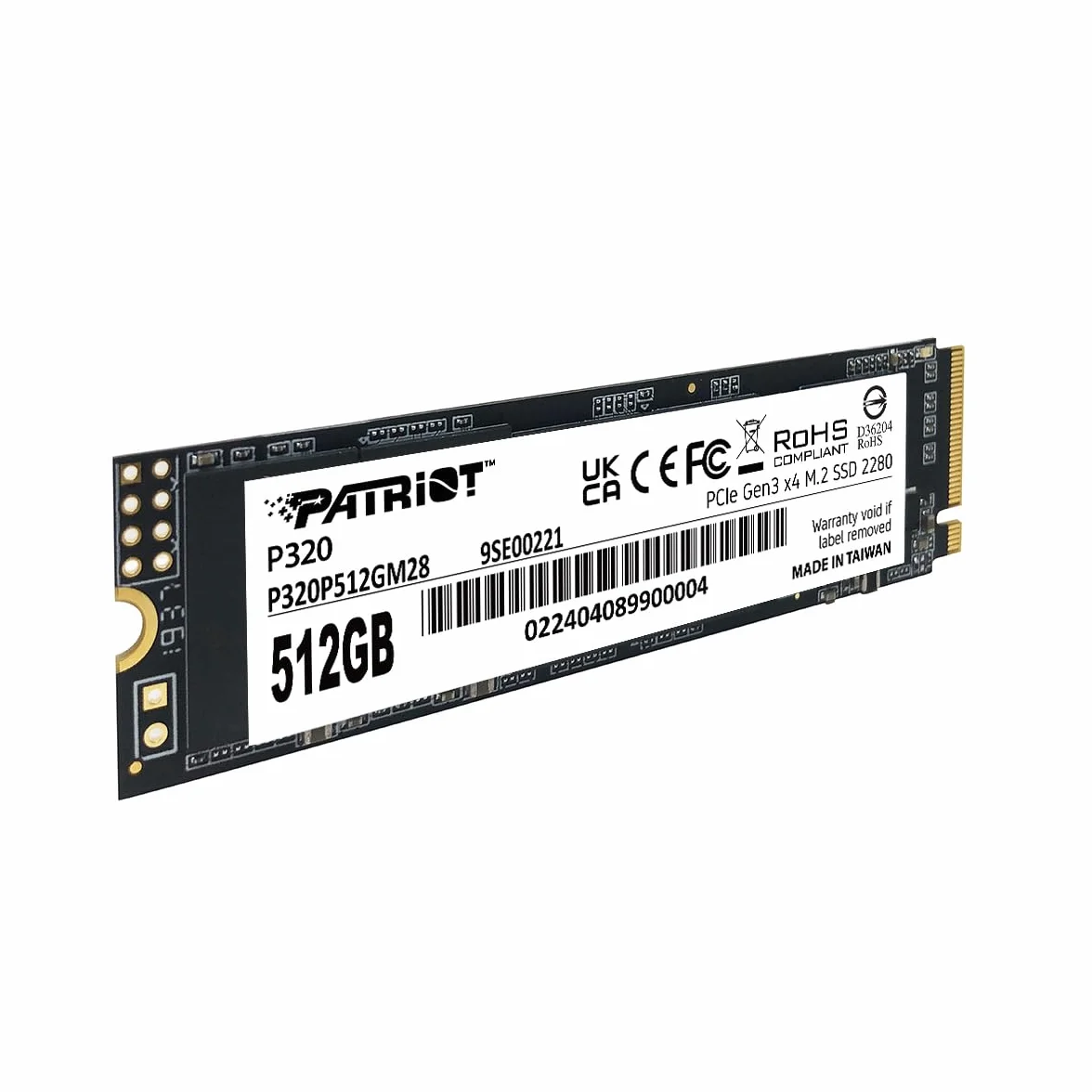 Patriot P320 512GB SSD Interno - NVMe PCIe Gen 3x4 - M.2 2280 - Unidad de Estado Sólido - P320P480GM28