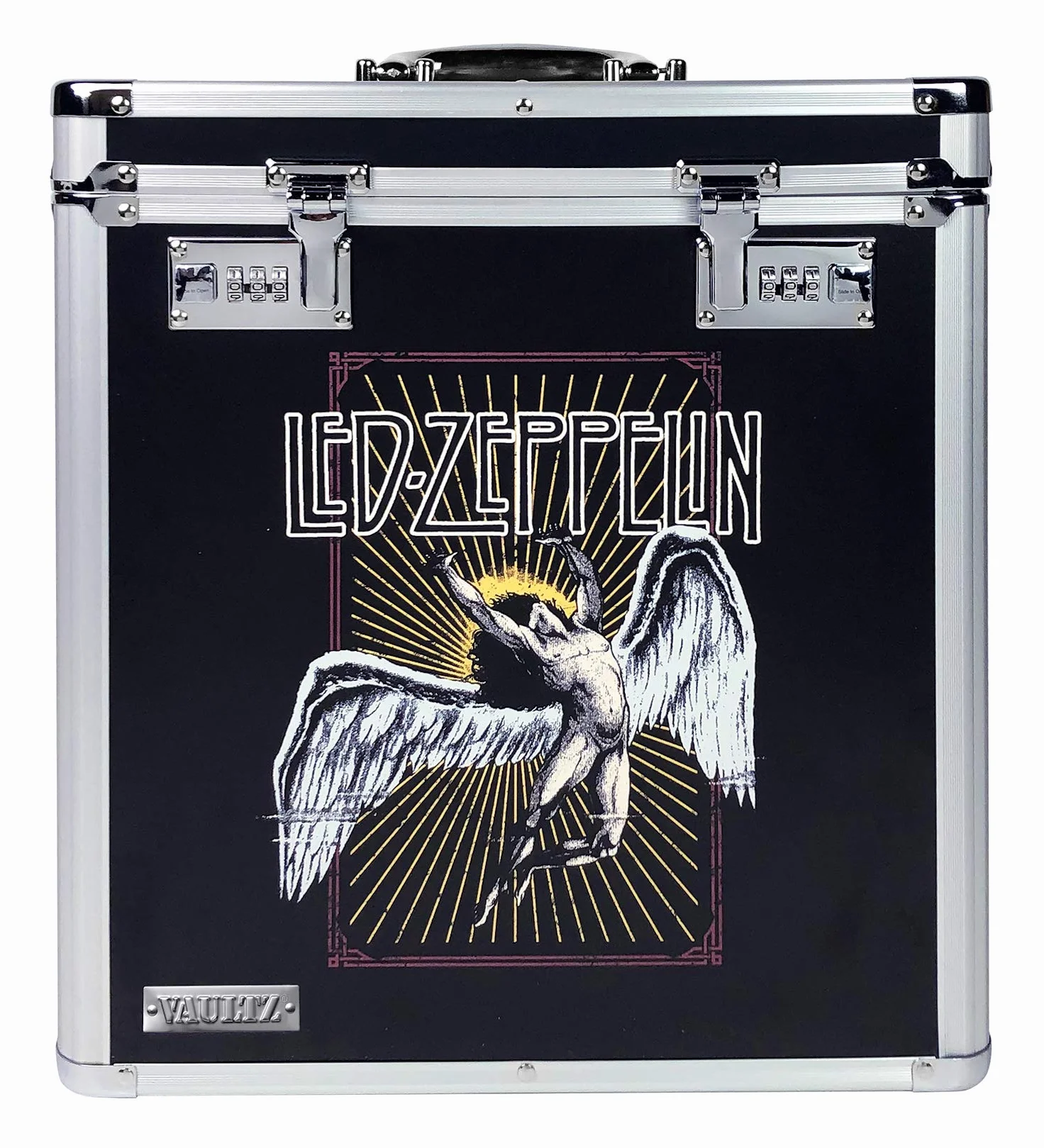 Vaultz Caja de disco de vinilo con bloqueo, capacidad de 50 discos, diseño de disco Led Zeppelin