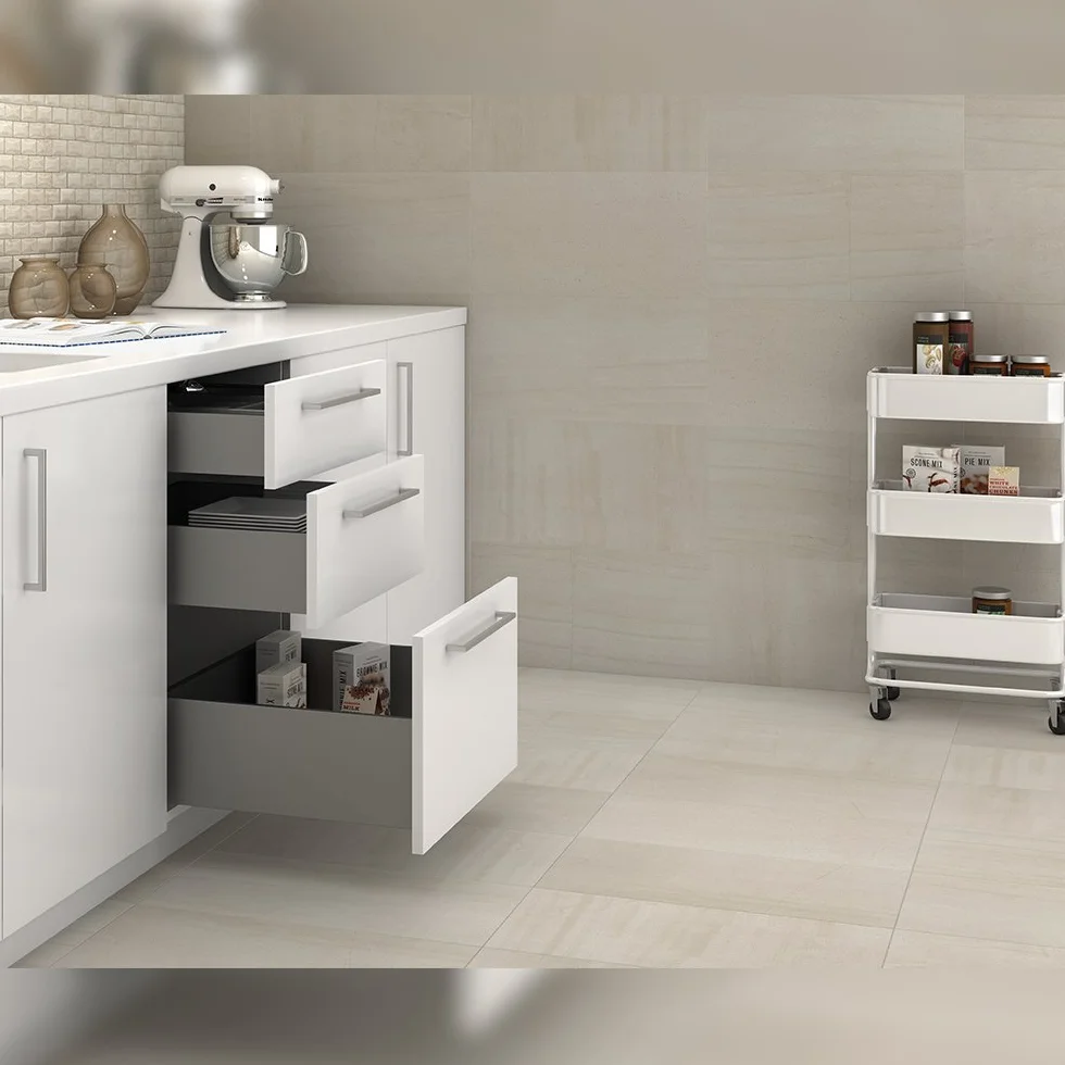 Kit de cajón para Cocina o baño con guías de extracción Total y Cierre Suave, Altura 185mm y Profundidad 500mm, Blanco