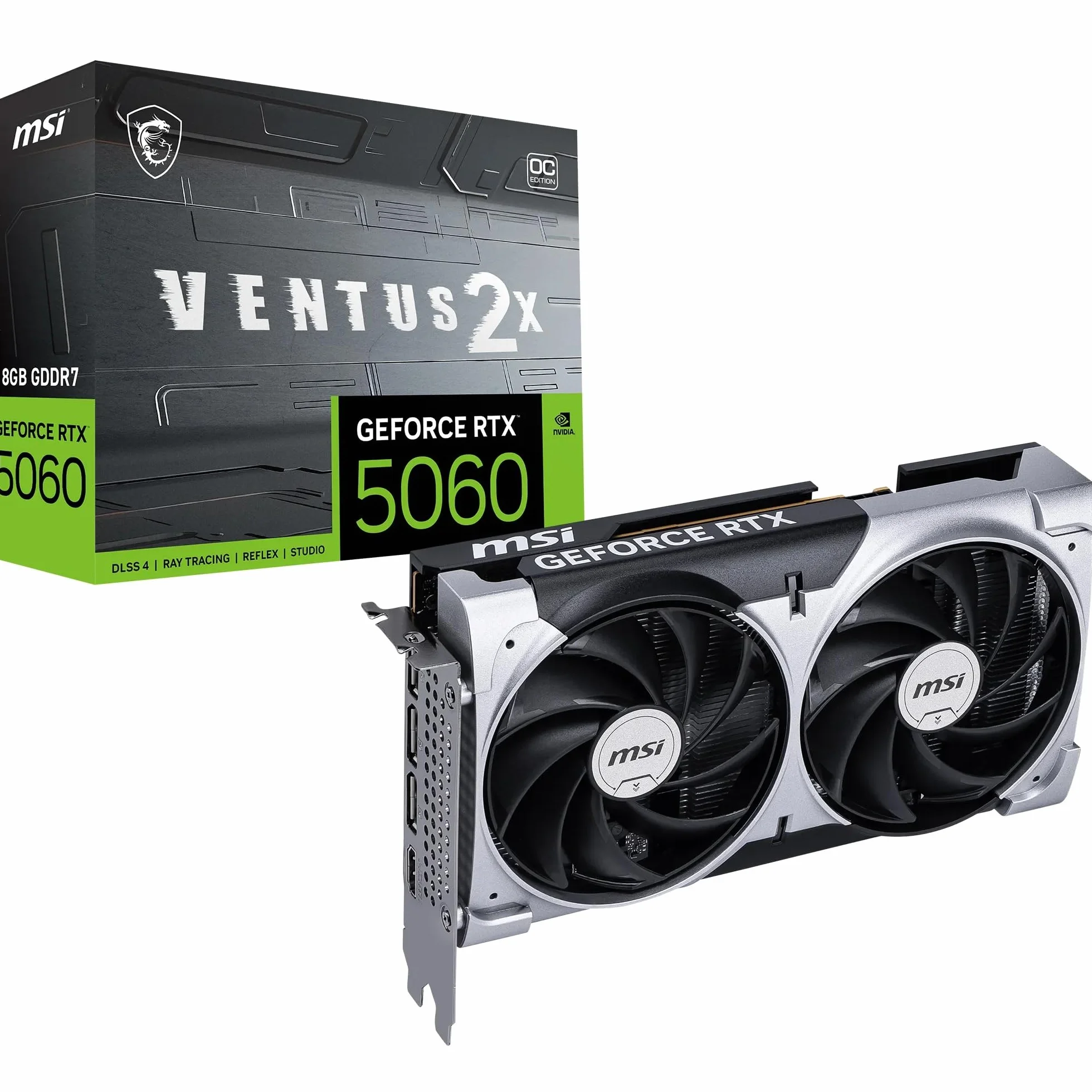 MSI GeForce RTX™ 5060 8G Ventus 2X OC, Tarjeta gráfica - NVIDIA RTX 5060, 8G GDDR7, 28 Gbps, PCI Gen 5, Negra