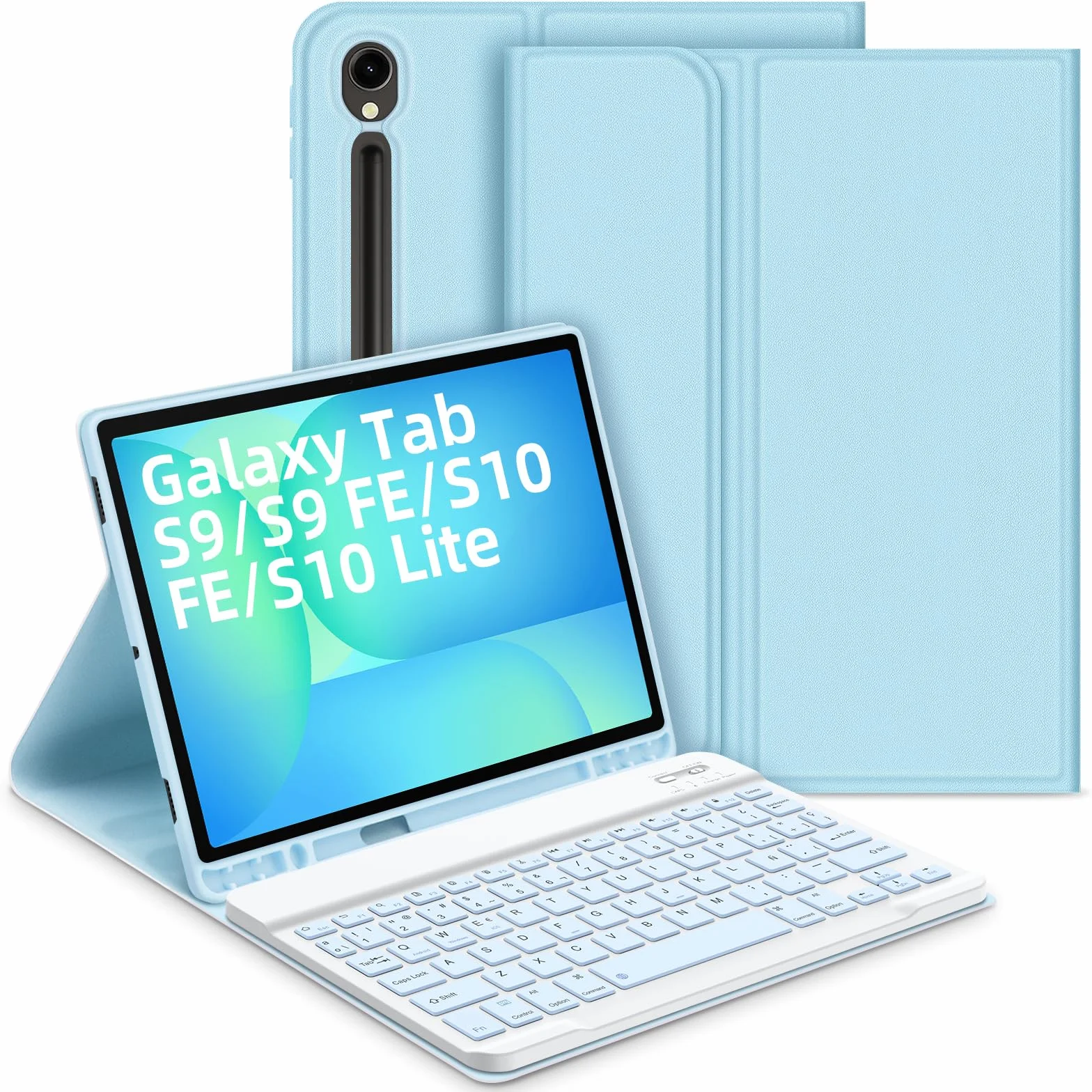 Bettdow Funda con Teclado para Samsung Galaxy Tab S10 Lite/S10 FE 10,9" 2025, Desmontable Español Ñ Teclado con Funda para Galaxy Tab S10 FE/Tab S9 FE 10,9 Pulgadas/Tab S9 11 Pulgadas, Azul