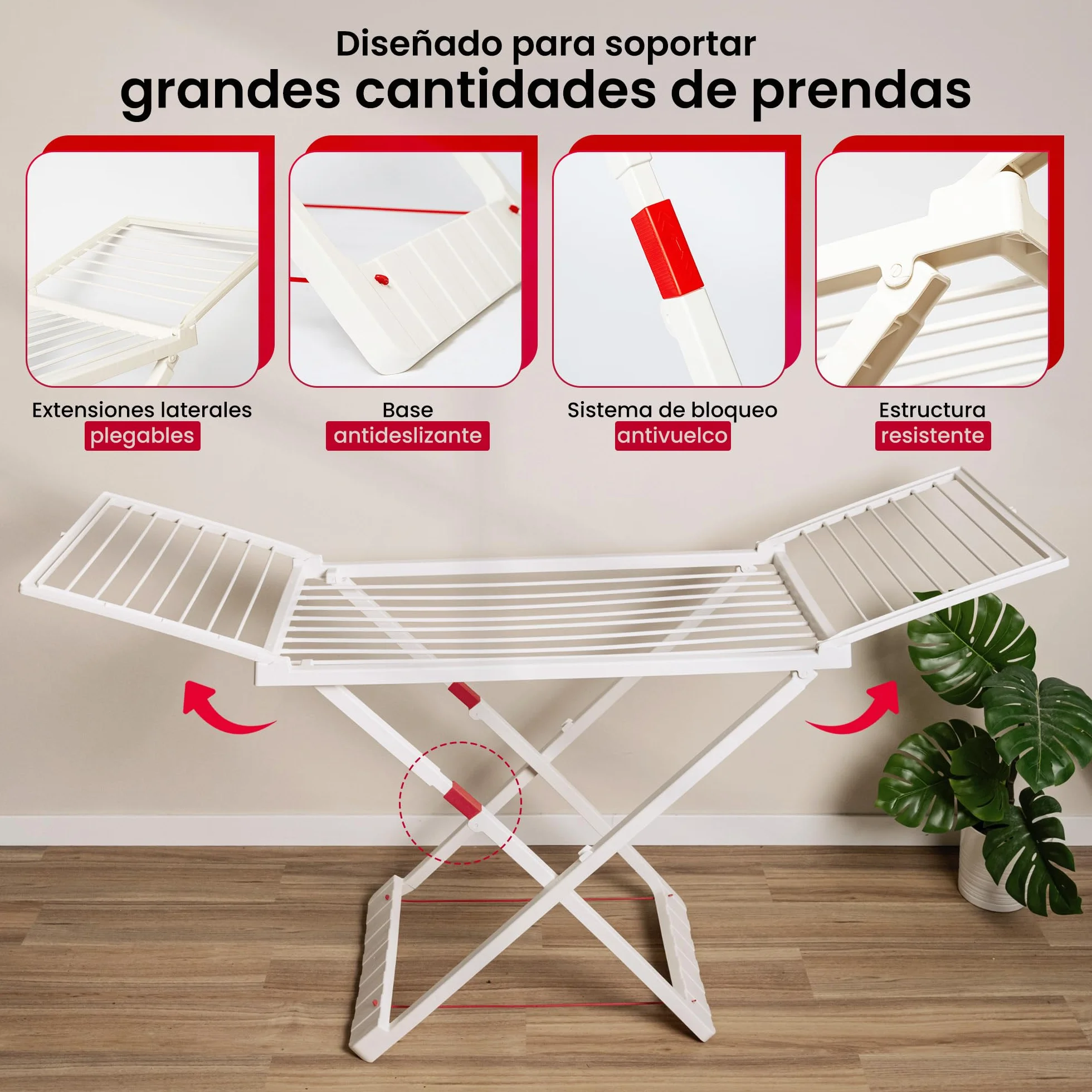 PlasticForte Tendedero Plegable Extendible 20 m para Balcón, Pinzas, Resistente Sol, Marrón