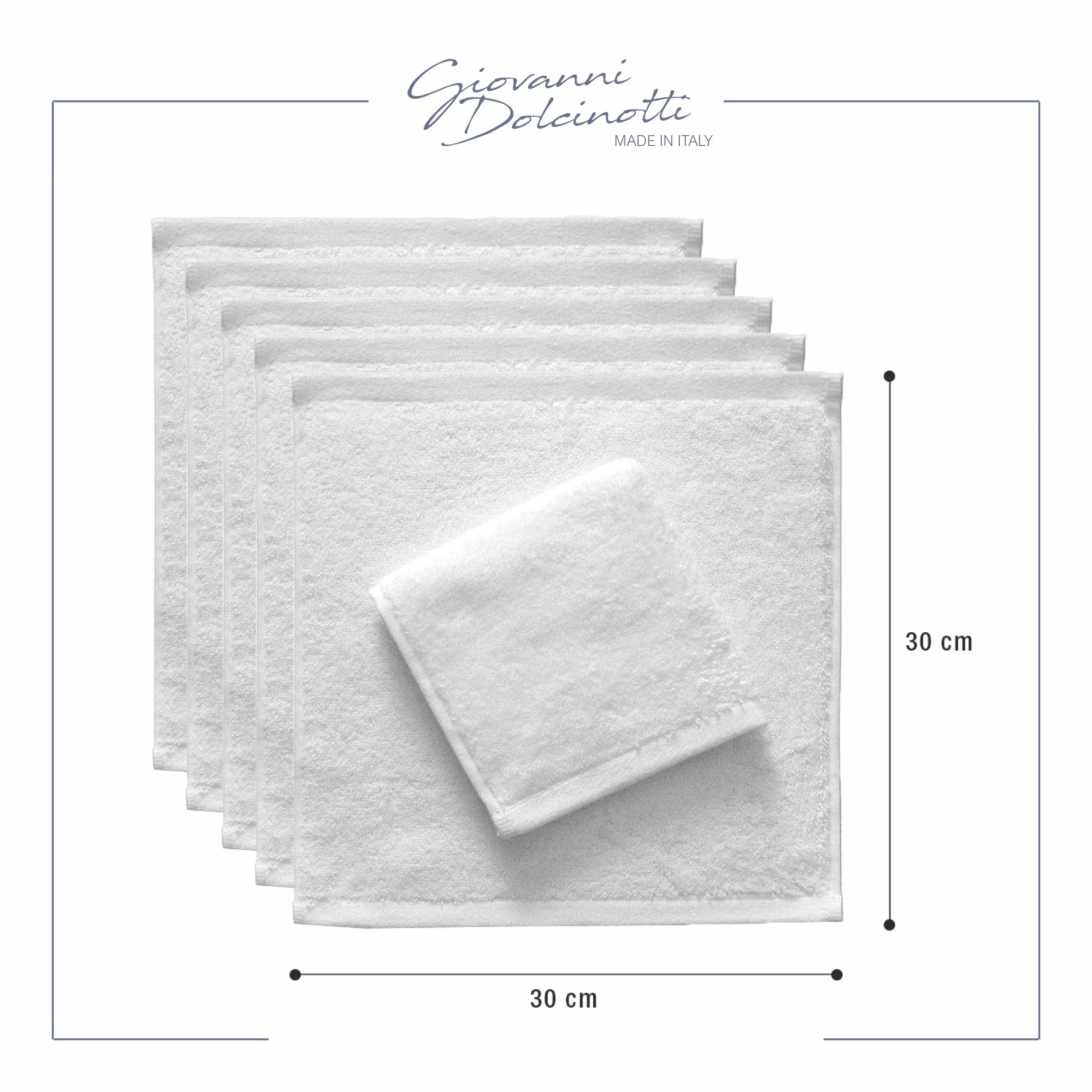 Giovanni Dolcinotti Juego de 6 Toallas de Cara de 100% Algodón 30x30 cm Extra Absorbentes Secado Rápido Blanco Orlando