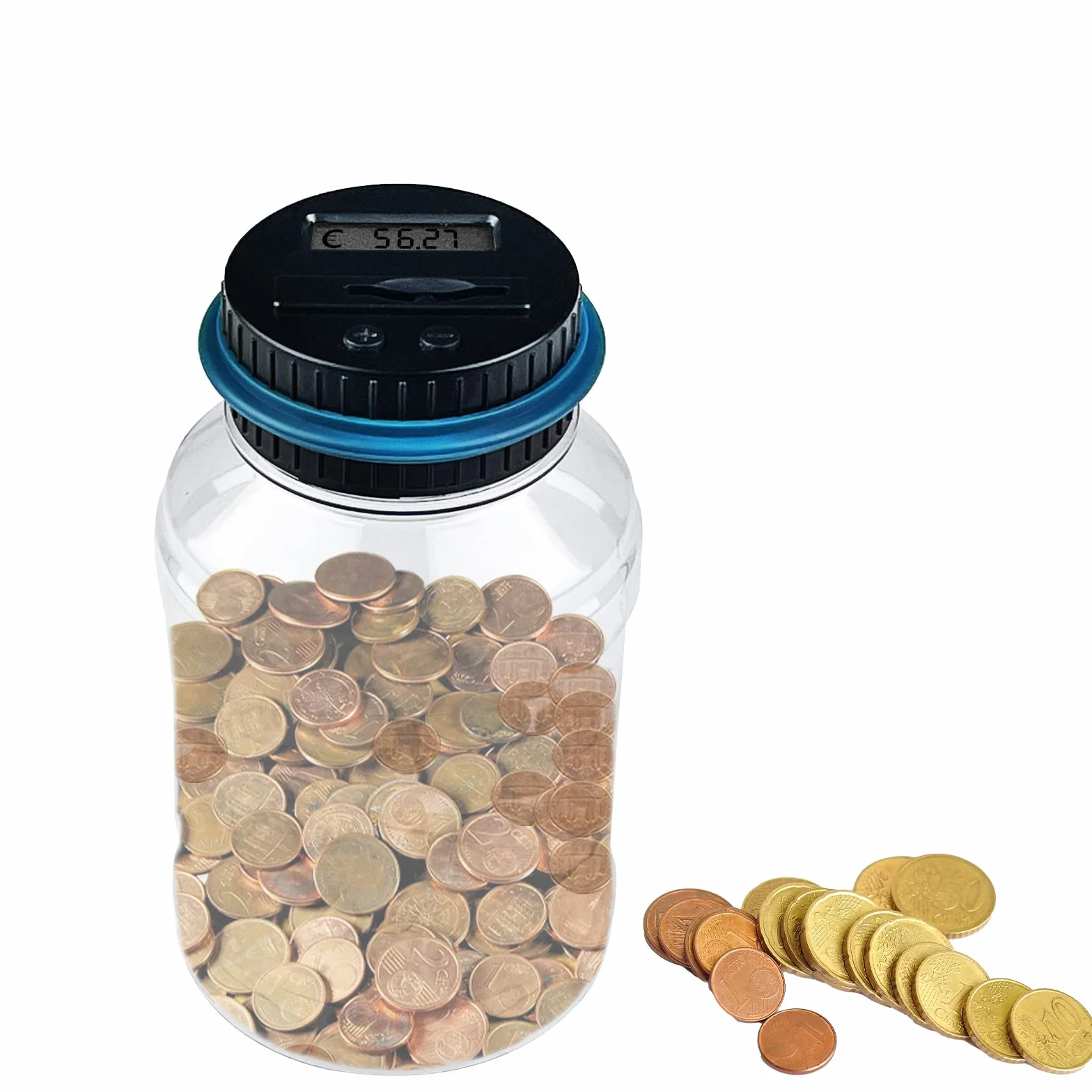 Hucha Electrónica Adulto con Pantalla LCD, Contador Automático de Monedas Euros, Alcancía Digital Transparente Gran Capacidad Caja de Dinero (1.8L)