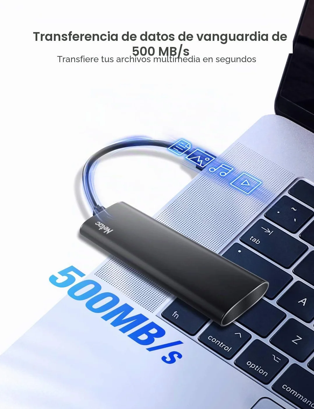 Netac 1TB Disco Duro Externo SSD USB 3.2 Tipo-C Gen 2 Portátil Unidad de Estado Sólido,Negro
