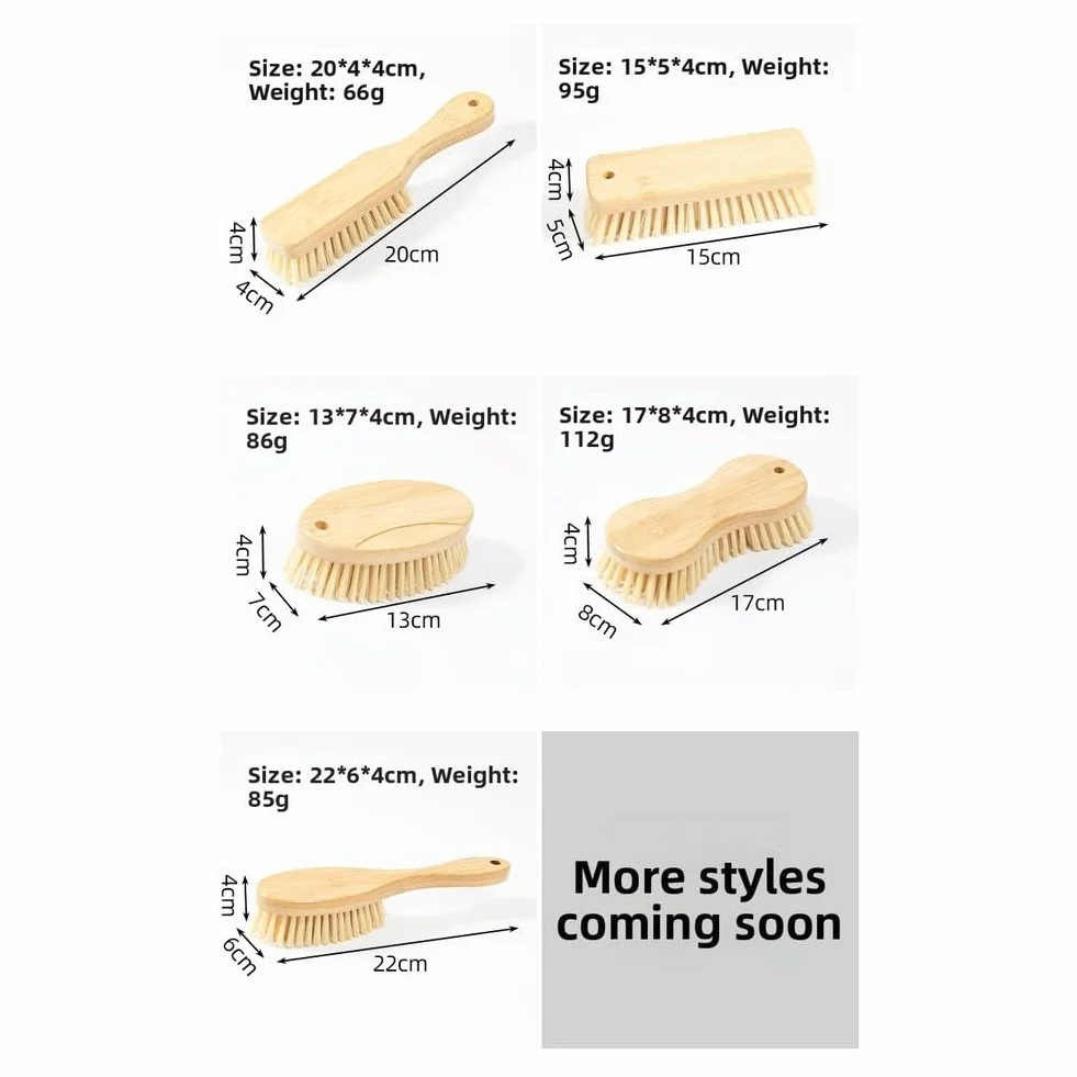 Juego de cepillos de limpieza de madera con cerdas suaves de PET para zapatos, ropa y lavandería