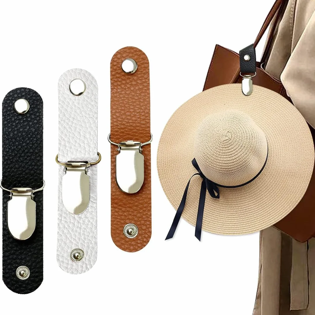 JEYORZY 3pcs Clip para Sombreros De Viaje Clip para Sombreros,Clip Multifuncional para Sombrero de Pato,Accesorios para Viajes Al Aire Libre Hombres Y Mujeres(negro+blanco+marrón