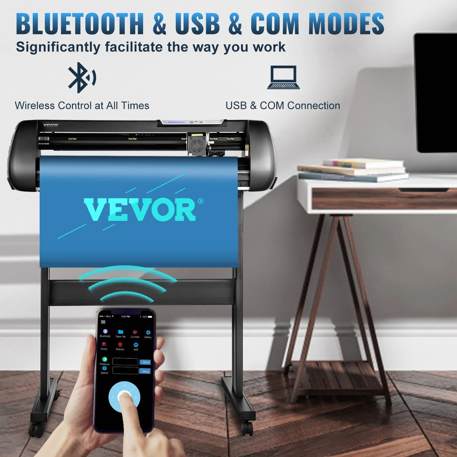 VEVOR Máquina cortadora de vinilo, máquina trazadora de corte Bluetooth sin conexión de 28 pulgadas, eje de rodillo de acero de 400 pulgadas/32.8 ft, fuerza de velocidad ajustable, herramienta de soft