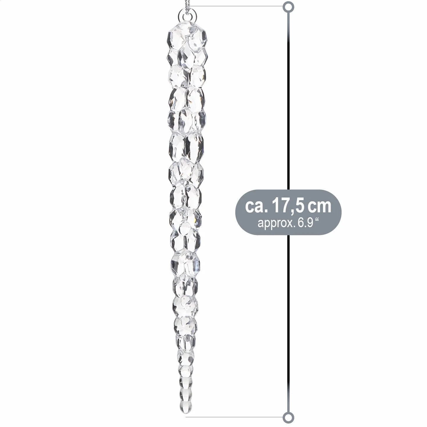 COM-FOUR 12 Colgantes Decorativos para Carámbanos Transparentes de 17,5 cm con Cuerda para Colgar Árbol de Navidad