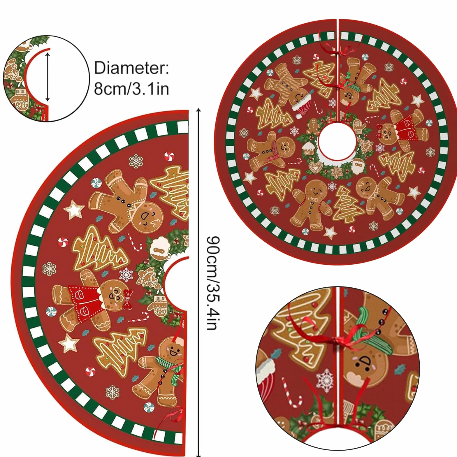 Falda de Árbol de Navidad 90cm Reno Redonda Base Manta Pie Decoración Muñecos de Jengibre