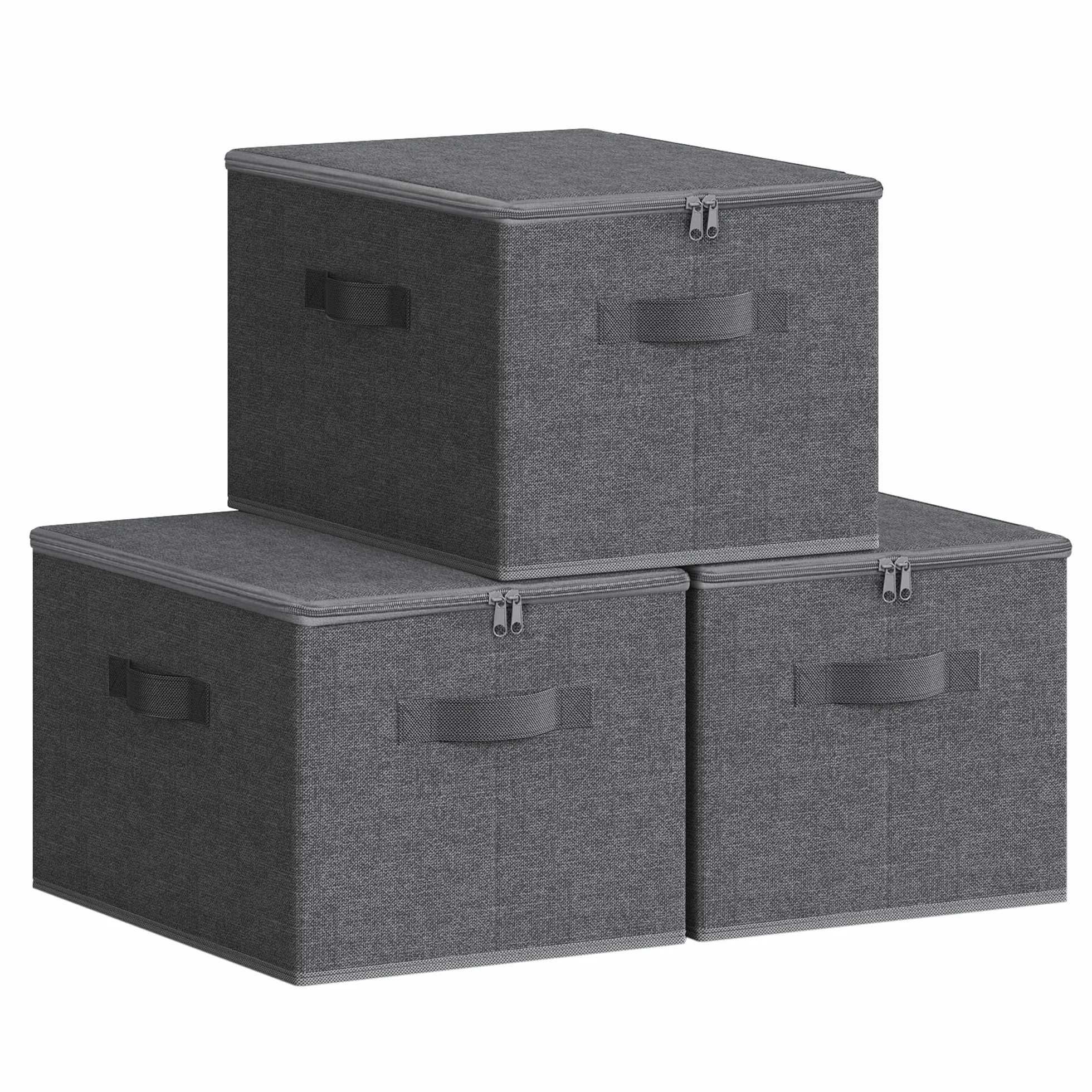SONGMICS Cajas de Almacenamiento Plegables, Juego de 3 Organizadores en Cajas con Tapas y Asas, para Ropa, 40 x 30 x 25 cm, Tejido de Tela No Tejida, Gris Pizarra RYZB03G