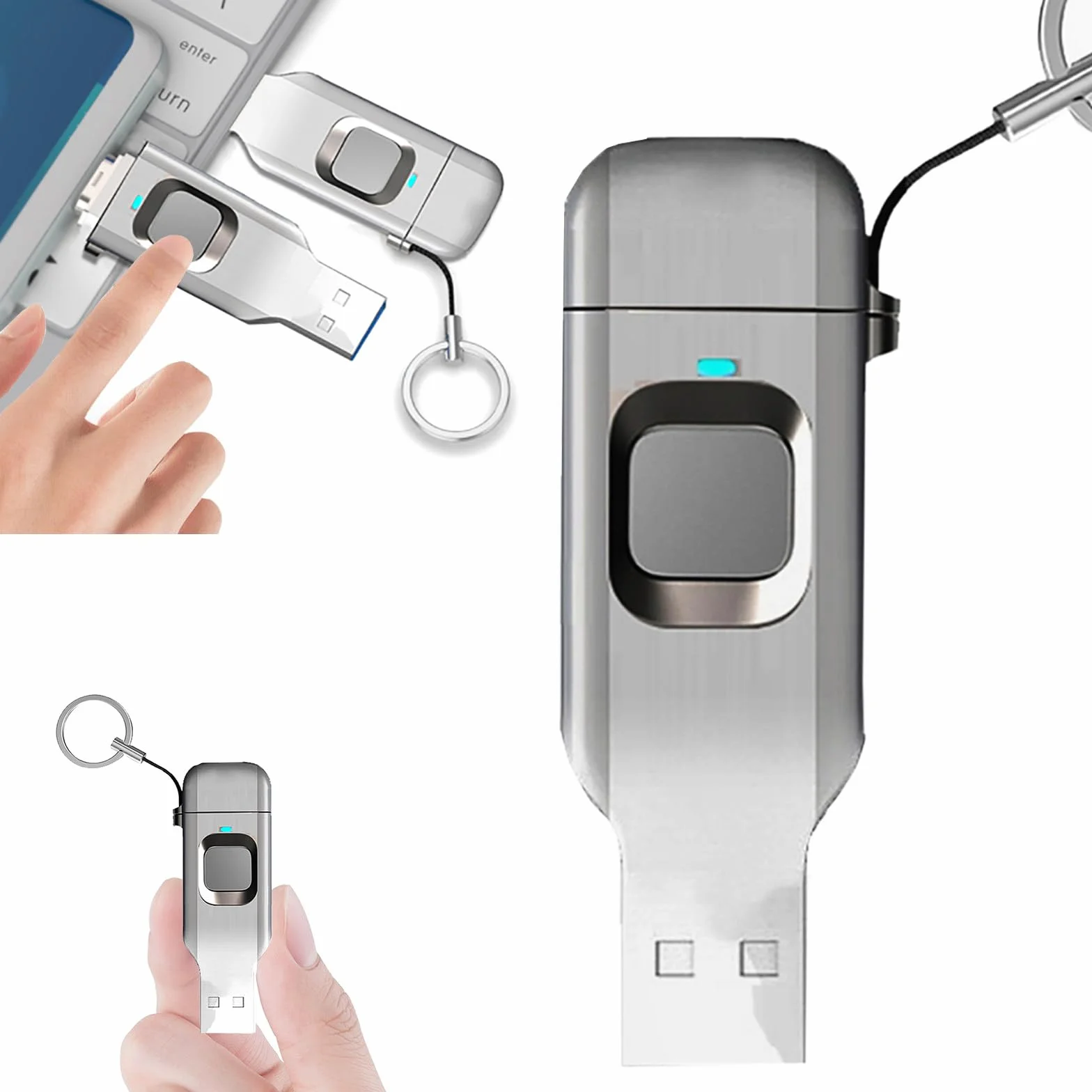 Memoria USB con Huella Digital, 16GB/32GB/64GB/128GB/256GB Memoria USB 3.0, Interfaz Dual USB 3.0 + Tipo-C, Partición Cifrada Personalizable 256GB