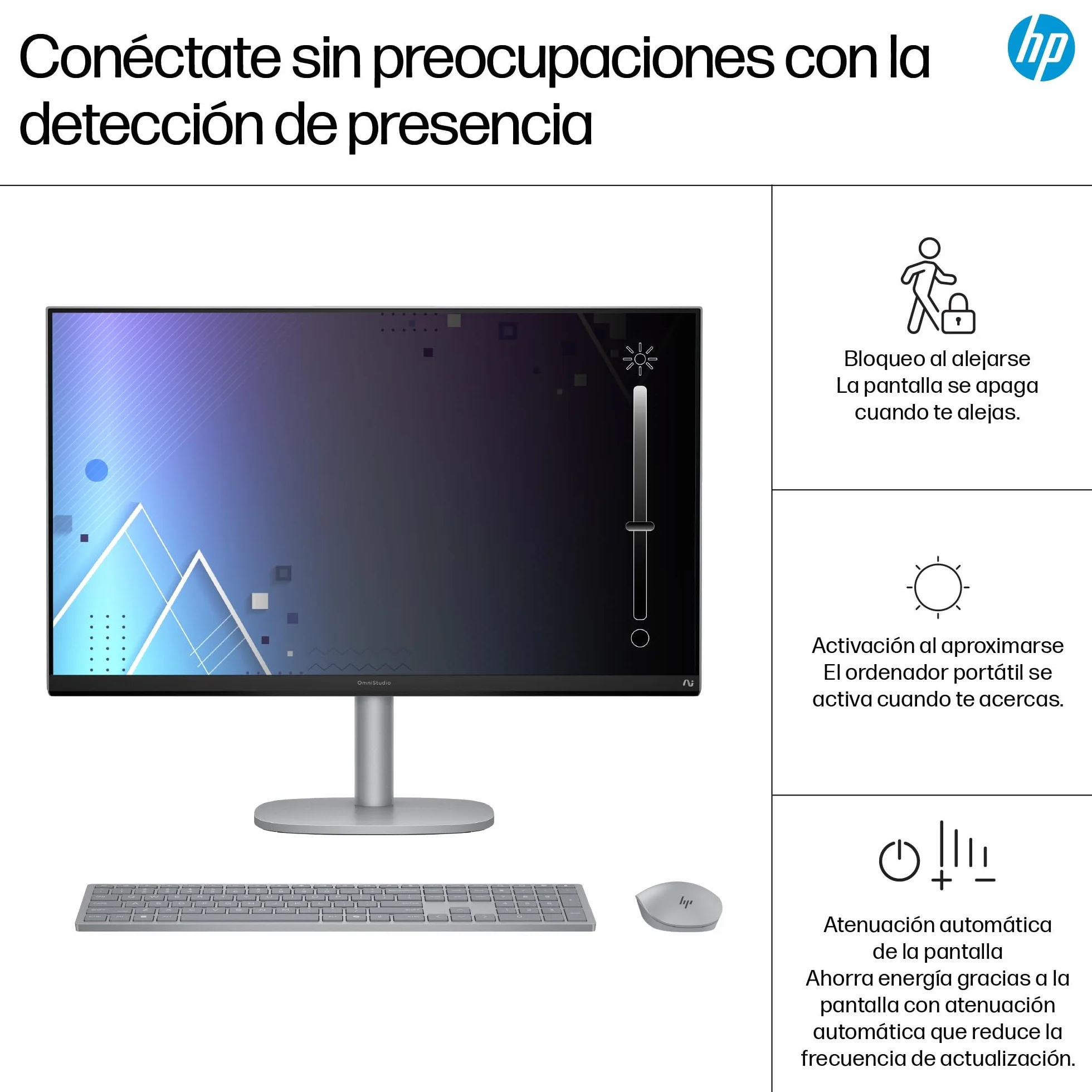 HP OmniStudio X All-in-One 27" 4K UHD (Procesador Intel Core Ultra 7 258V con IA, 32GB RAM, 1TB SSD, Gráficos Intel ARC, Windows 11 Home) Teclado QWERTY Español - Silver