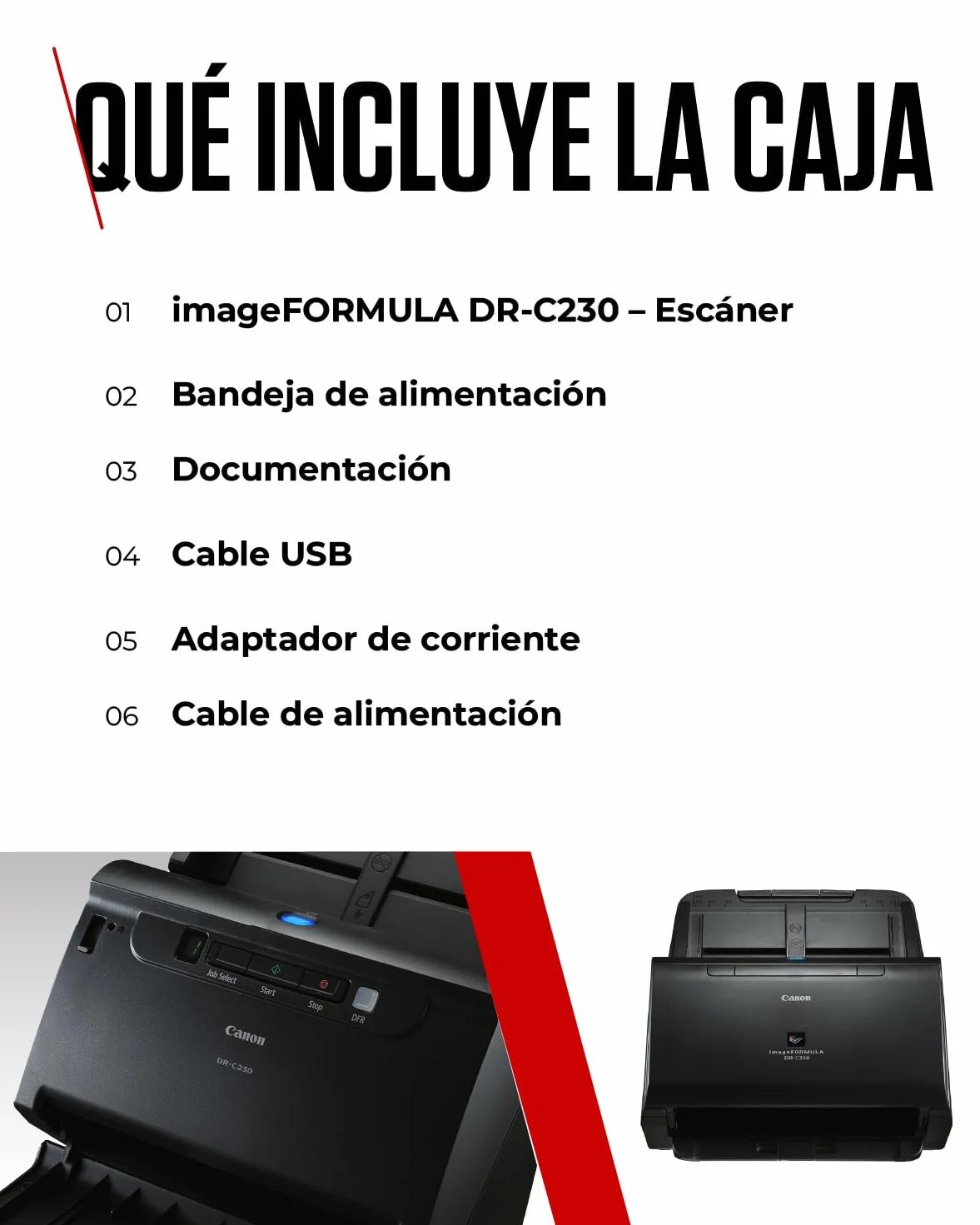 Canon imageFORMULA DR-C230 Escáner de Documentos | Escaneo a Doble Cara con USB en hogar y Oficina | Alimentador automático de 60 Hojas | hasta 30 pág por min | Incluye Software Canon CaptureOnTouch